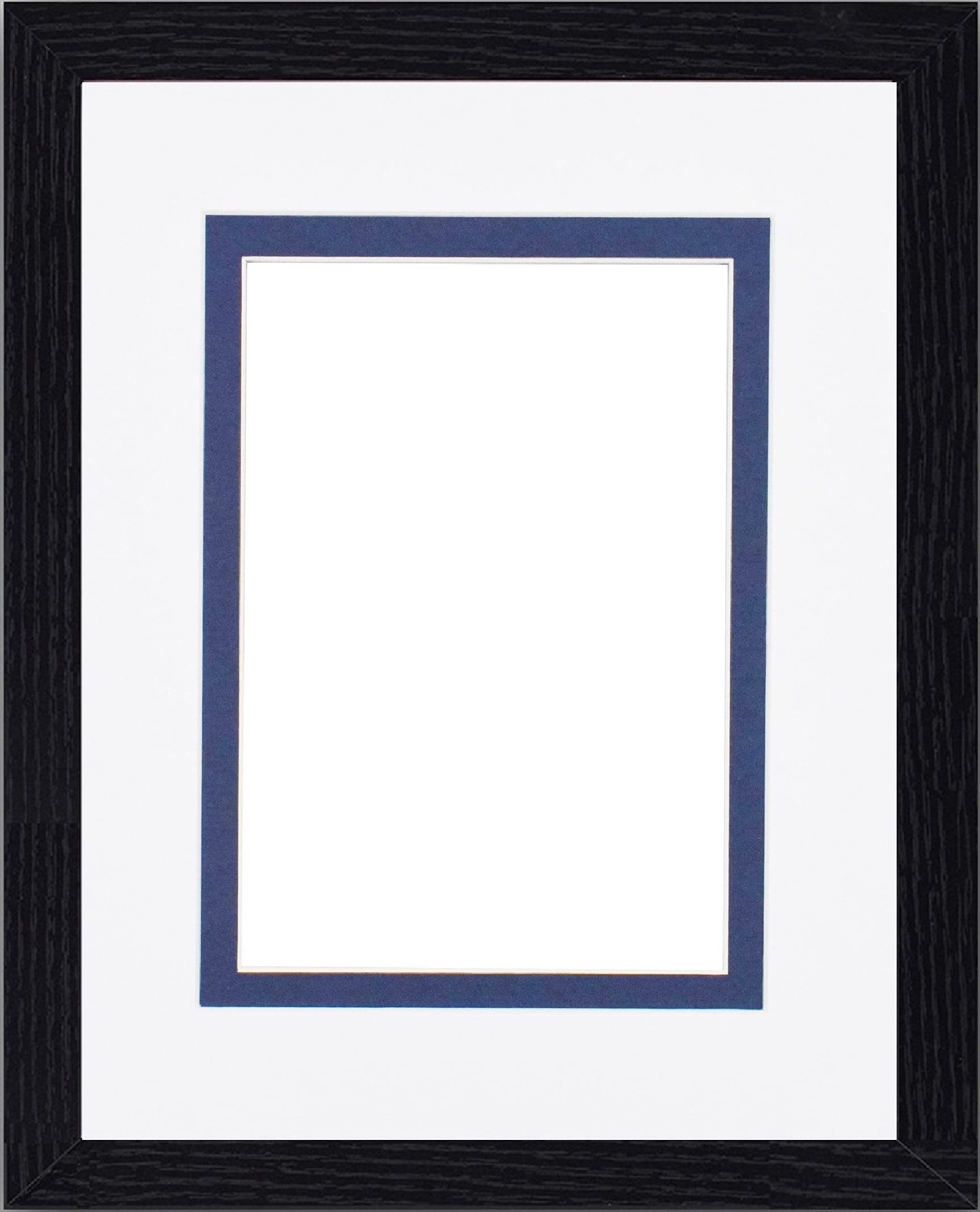 FRAME EAZY Black Double Mount Photo Frame Picture Poster Certificate Frames With Perspex Sheet- White On Blue Mount- 12x10 For 10x8 pictures