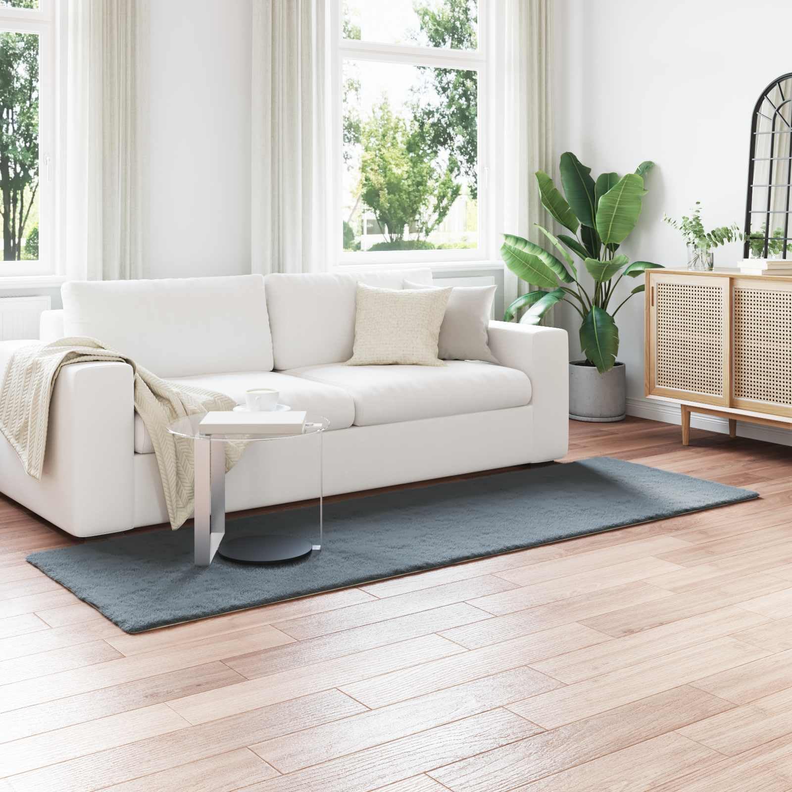 Kunstfell Teppich Läufer in Kaninchenfell-Optik, weicher Flurteppich rutschfest für Wohnzimmer und Schlafzimmer, Rechteckig, Serie OLITE, Anthrazit, 80 x 250 cm