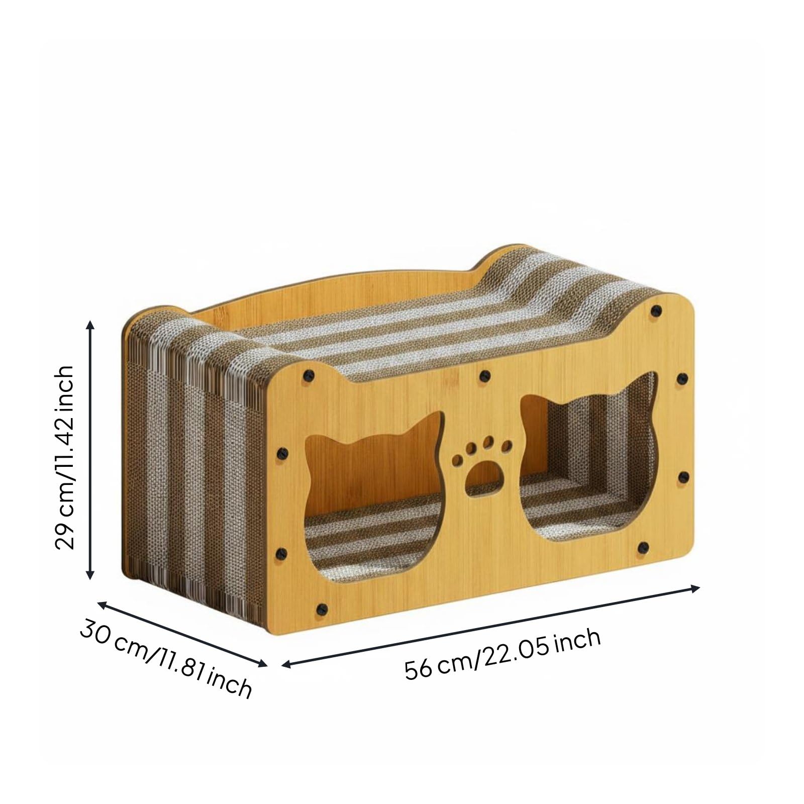 Jiuvaso Casa Tiragraffi per Gatti Rifugio Cuccia con Due Fori E Superficie Tiragraffi in Cartone Ondulato Struttura Stabile per Riposo E Adatta a Appartamenti, Bicolore, 56x30x29cm