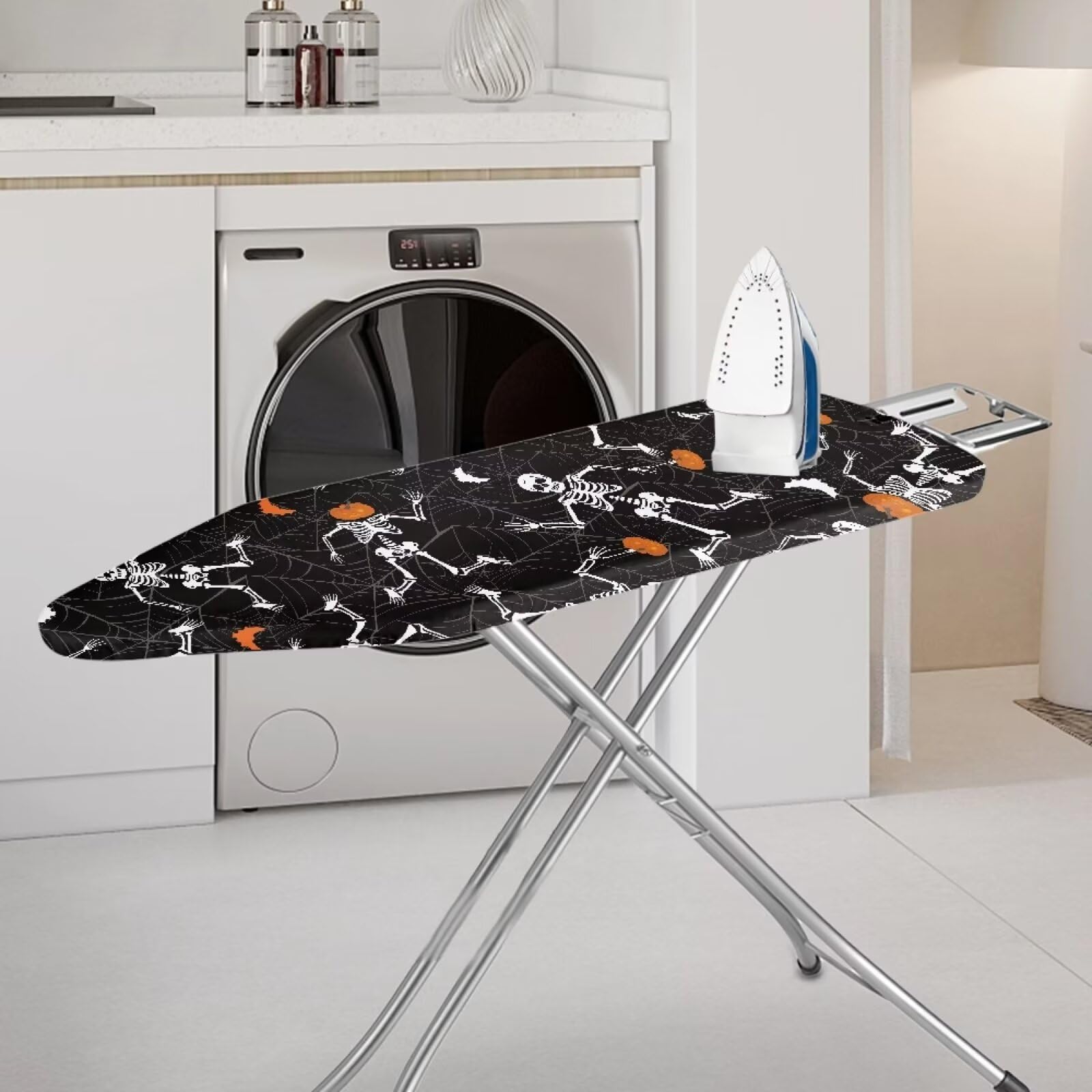 GLENLCWE Funny Skeleton Ironing Board Cover Replacement,Halloween Ironing Board Cover with Extra Thick Pad Large Scorch Assistant Ironing Board Cover Washable