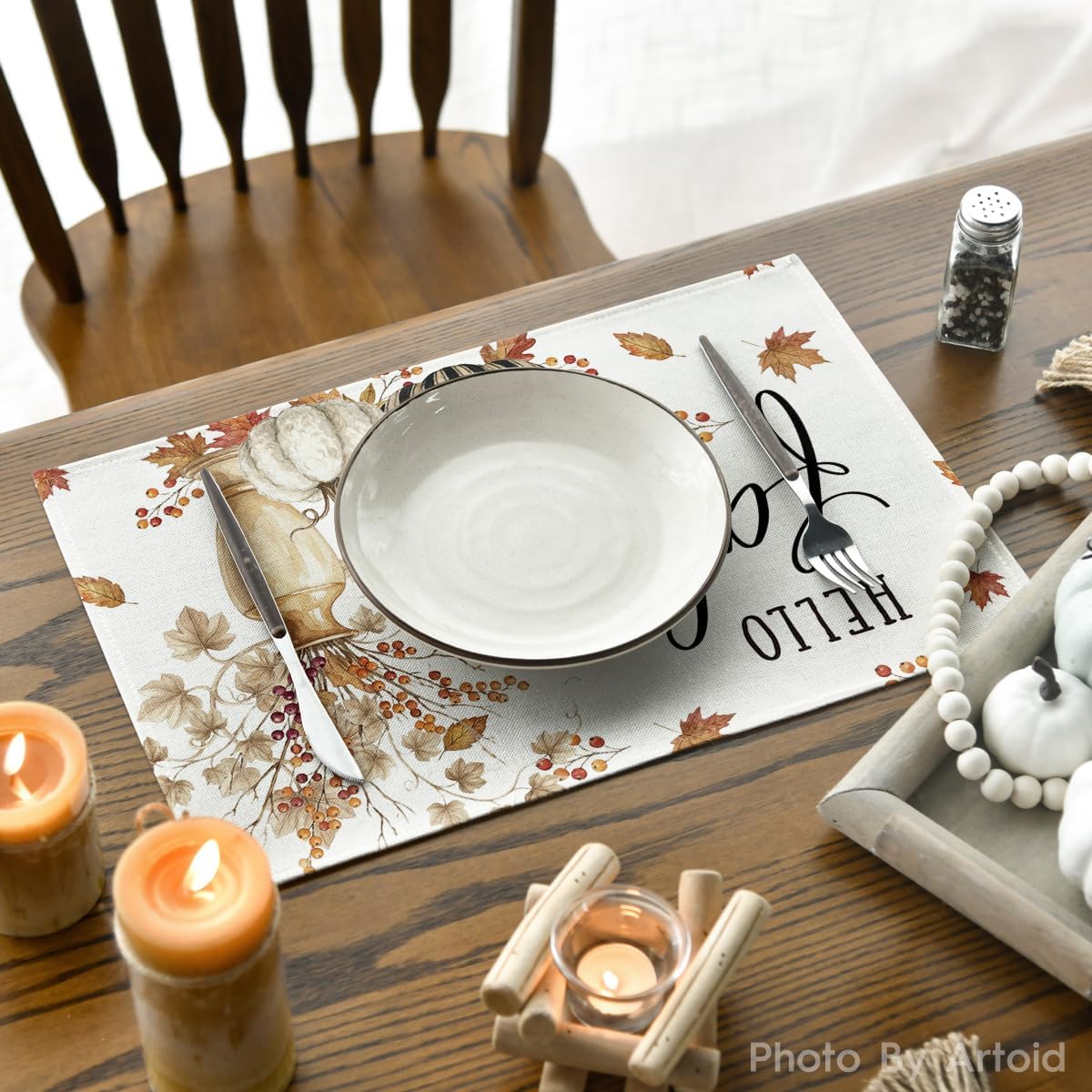 Artoid Mode Maple Leaves Berries Fall Placemats Set of 4-12 x 18 Inch