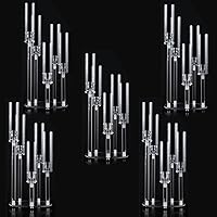 Vista 13 de Centros de mesa acrílicos de 5 brazos para bodas, candelabros de piso con pantalla extraíble para fiesta de Navidad, chimenea, día de San Valentín