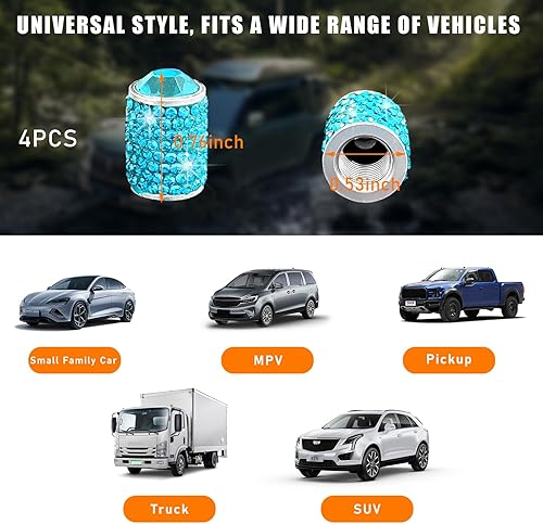 Miniatura 2 de Ziciner 4 tapas de vástago de válvula de neumático, cubierta de cristal hecha a mano con diamantes de imitación, accesorios exteriores de vehículos,