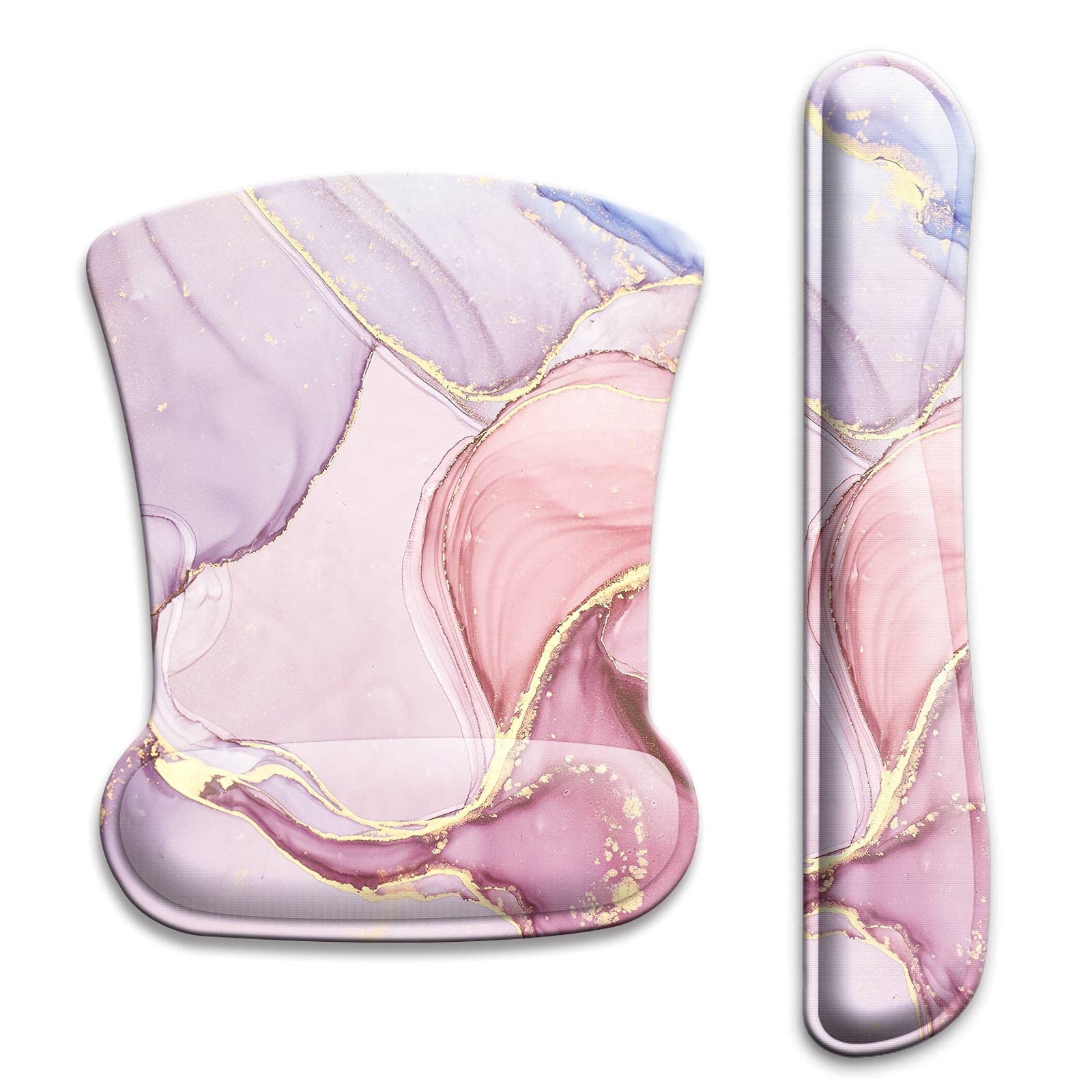 Keyboard Wrist Rest Pad and Ergonomic Mouse Pad with Wrist Support Gel Set, Non-Slip Rubber Base, Cute Mouse Pad for Easy Typing & Pain Relief, for Gaming, Computer, Office -Pink Marble