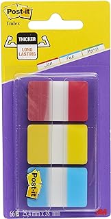 Post-it Index Strong Filing Tabs, Pack of 1 Dispenser, of 66 Tabs,25.4 mm x 38 mm, Yellow, Red, Blue Colors - Extra Strong Sticky Flags for Documents and Information