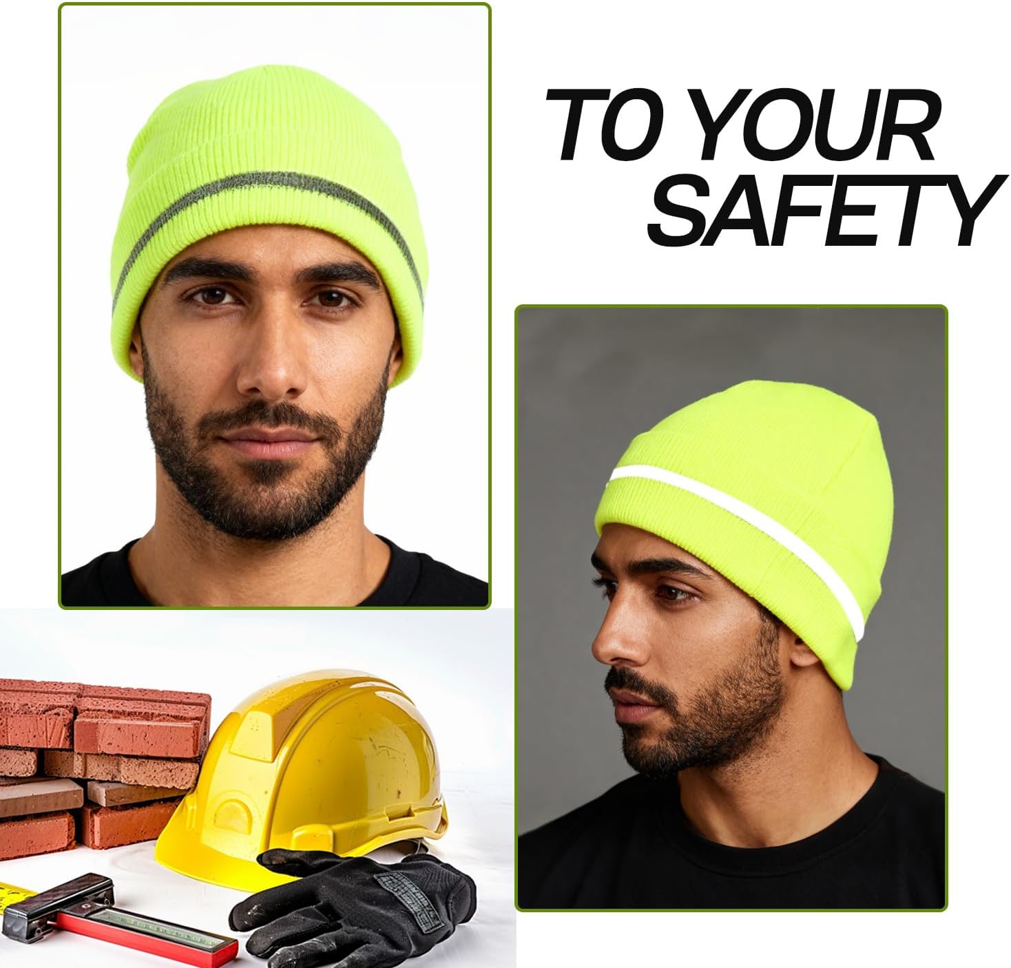 Sucrain 2 PCS Reflective Knit Hat Adult Safety Beanies Hats Warm Winter Knit Caps with Reflective Stripes for Outdoor Work - Image 4