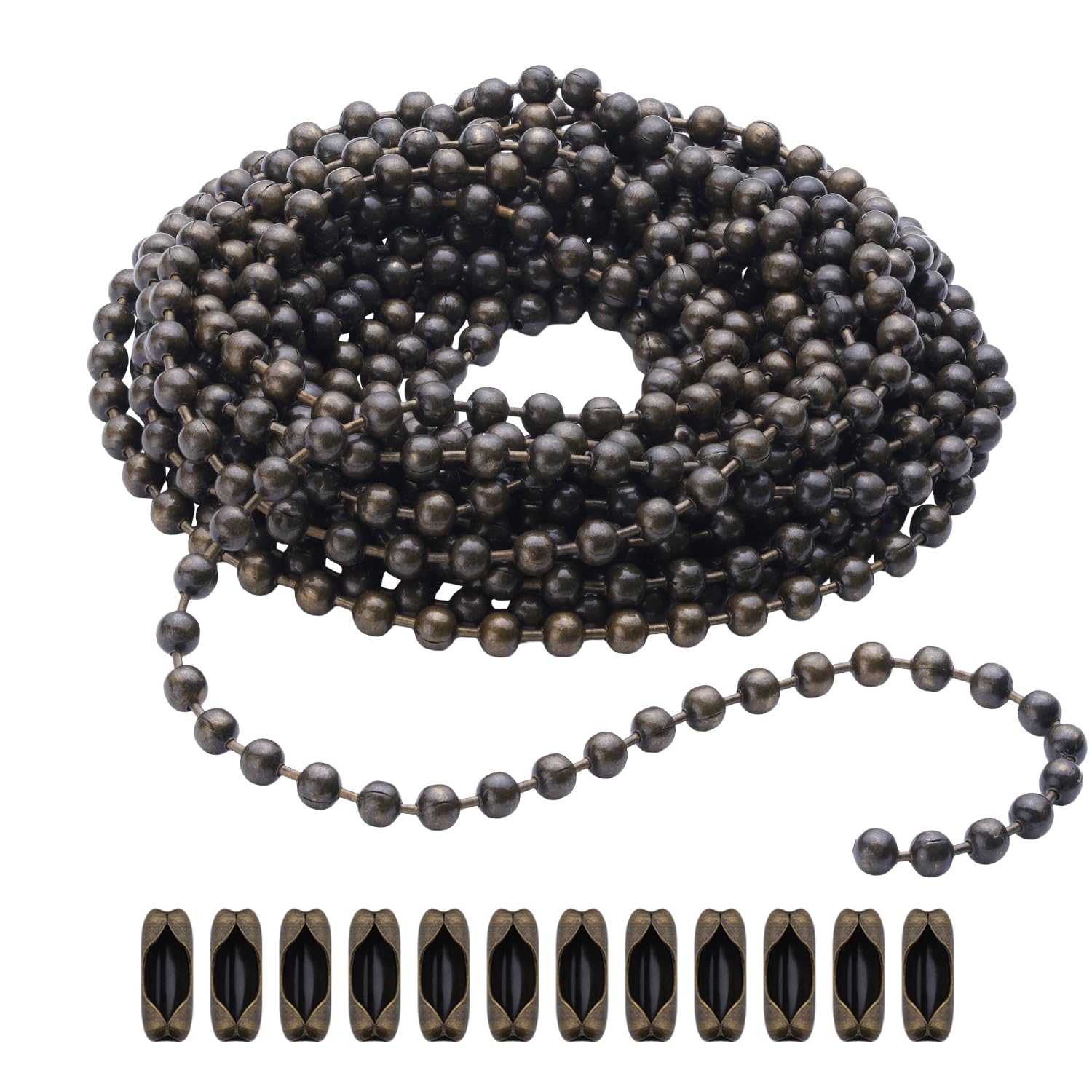 SmoTecQ 10 Feet (120 Inch) Ceiling Fan Pull Chain Extension - Retro Bronze - 3mm Beaded Ball Chain with 12 Connectors - Rust Proof Solid Brass for Light Fixtures, Fans & DIY Crafts