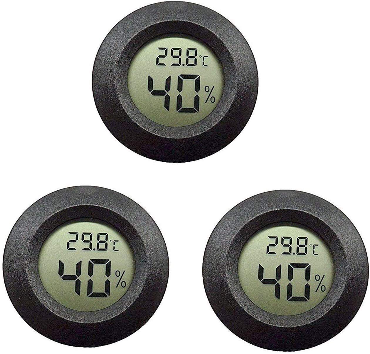 XMING Termómetro de higrómetro Digital LCD, medidor de Temperatura de Humedad al Aire Libre Interior para humidificadores dehumidificadores Invernadero, Redondo Negro (Color : 3-Pack)