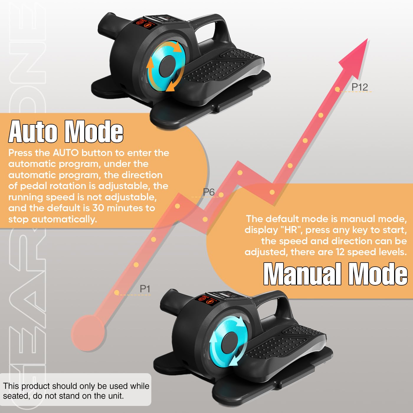 GEARSTONE Elíptica para Debajo del Escritorio,ejercitador de Pedal portátil silencioso eléctrico,12 velocidades Ajustables,Monitor LCD y Control Remoto,black blue,black silver,44.5*39.2*25CM