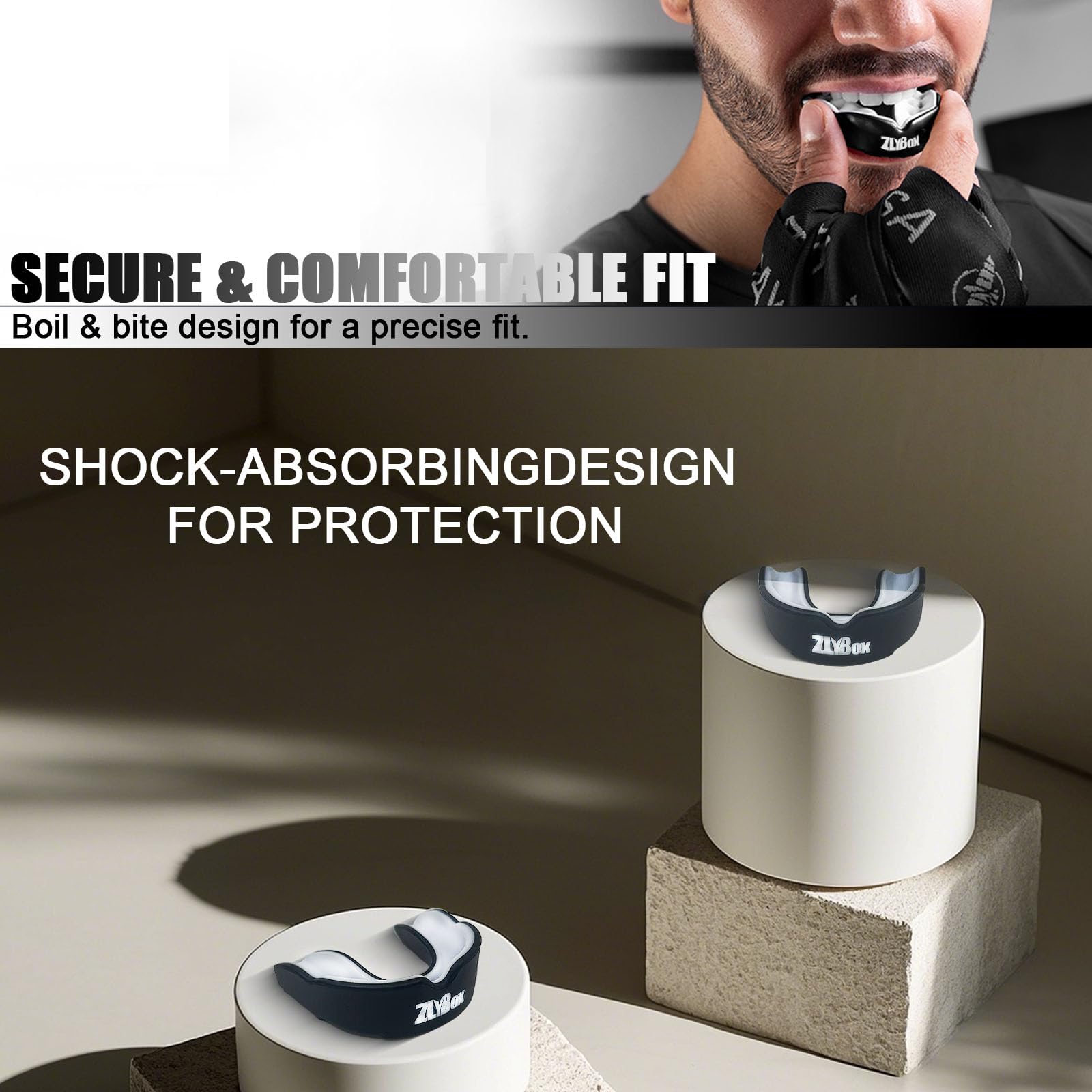 Protector bucal de fútbol de doble color para boxeo y aparatos ortopédicos, almacenamiento seguro para hombres y deportes (negro y blanco)