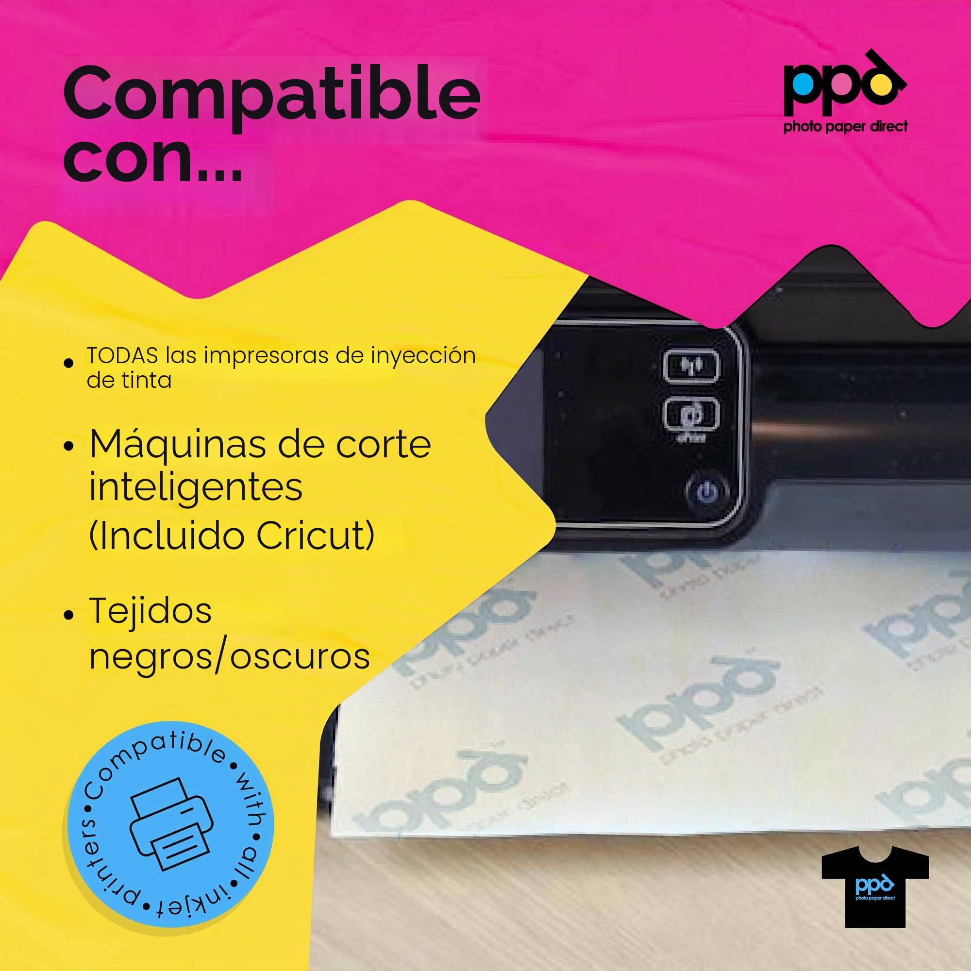 PPD A4 x 50 Hojas de Papel de Transferencia Térmica Para Camisetas, Mascarillas y Tejidos Oscuros - Para Impresora de Inyección de Tinta Inkjet - PPD-4-50