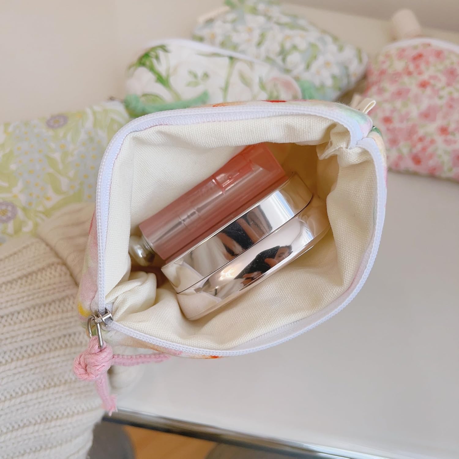 Floral Quilted 2-in-1 Bag Set for Wome Cotton Large Capacity Thickened Handbag Shoulder Tote Mini Organizer Pouch A040