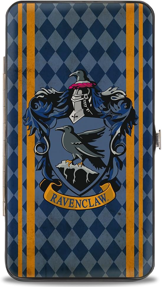 Buckle-Down Hinge Wallet - RAVENCLAW, Crest Stripes/Diamonds Blues/Gold, 7" x 4"