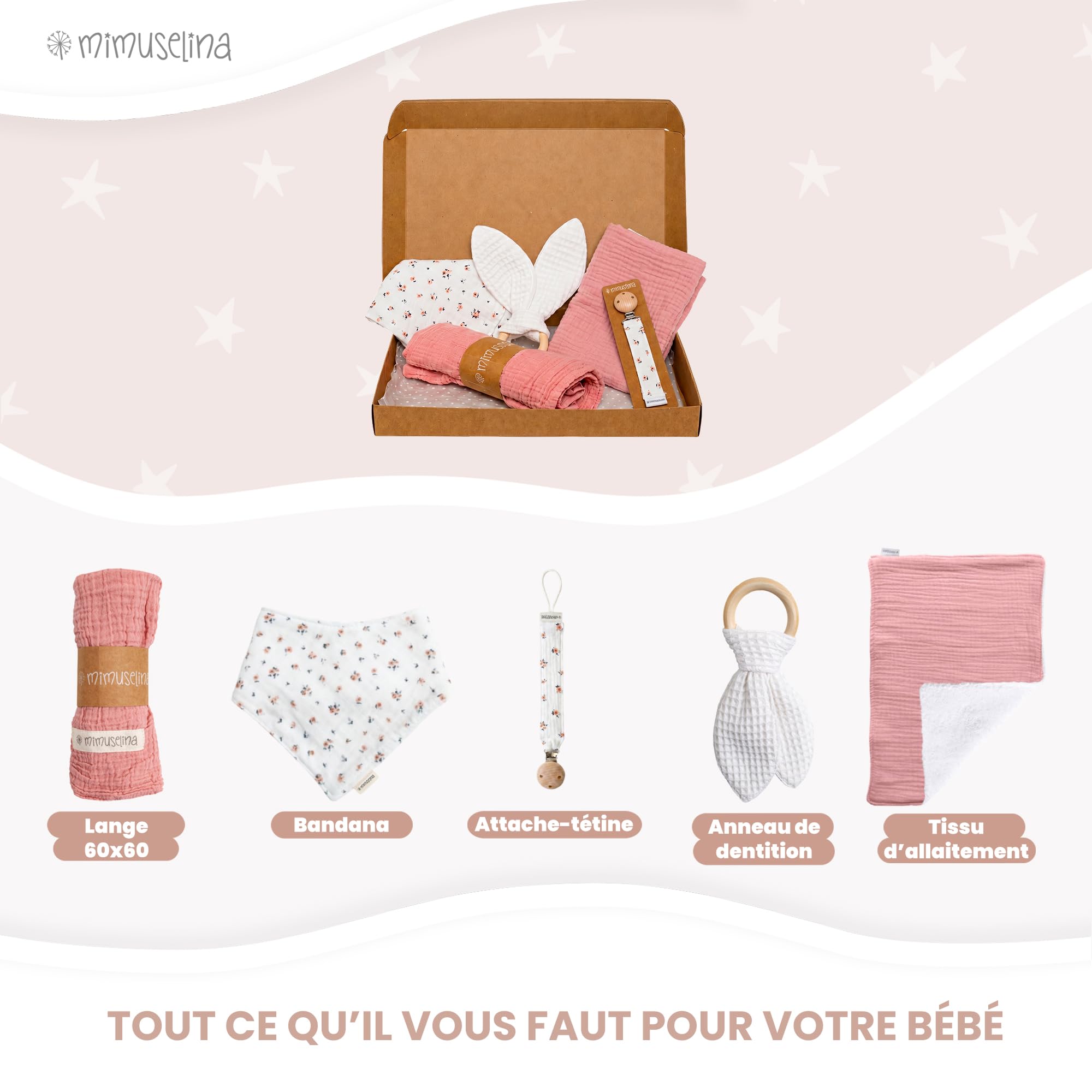 MIMUSELINA Coffret Naissance Fille ou Garçon | Coffrets Cadeaux pour Bébé | Coffret de Naissance Mixte pour Cadeau Nouveau Né | Disponible en Différentes Tailles | Provenza, Small