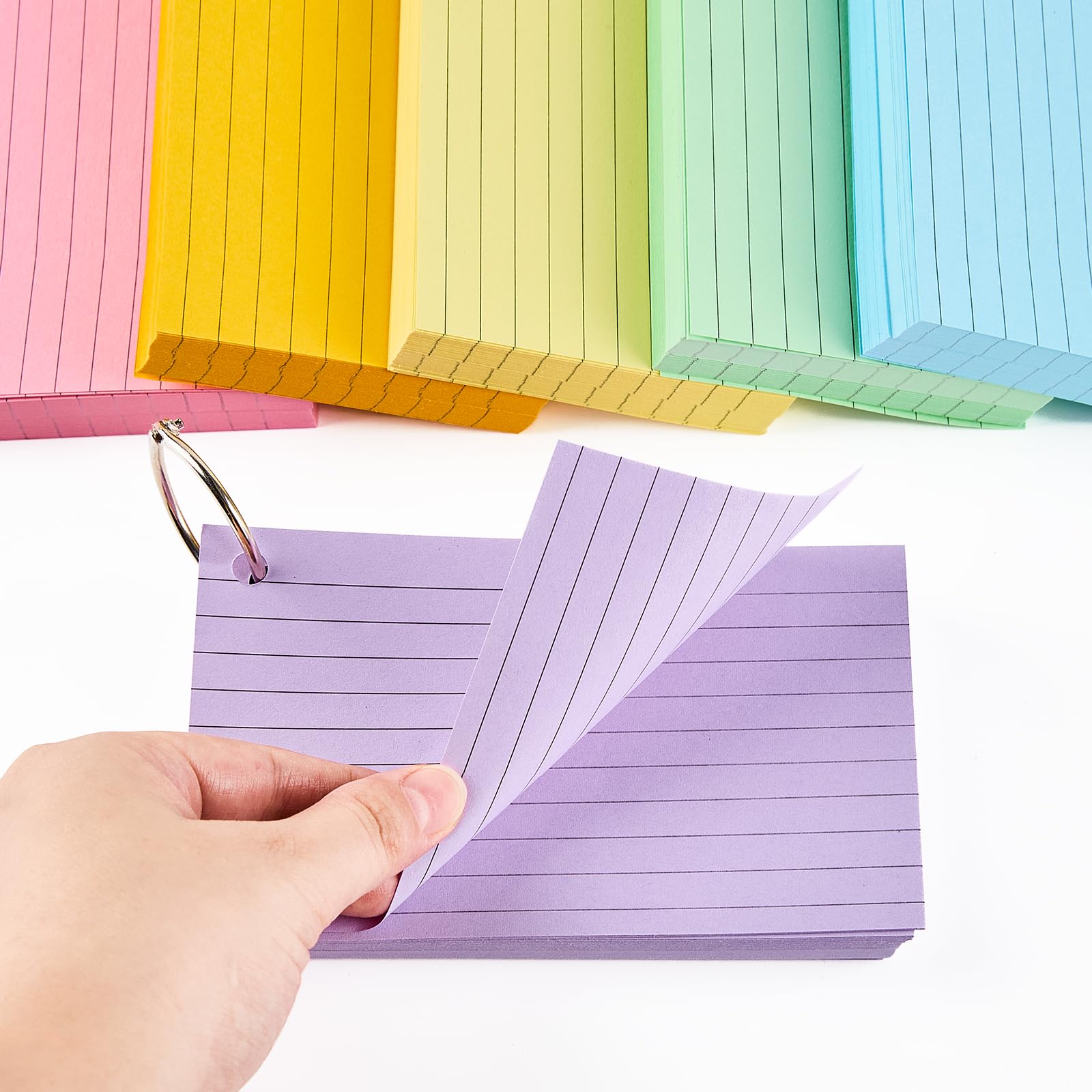 Tarjetas De Estudio De Colores - 500 Fichas Rayadas Con 6 Anillas, Ideal Para Estudiantes Y Tomar Notas