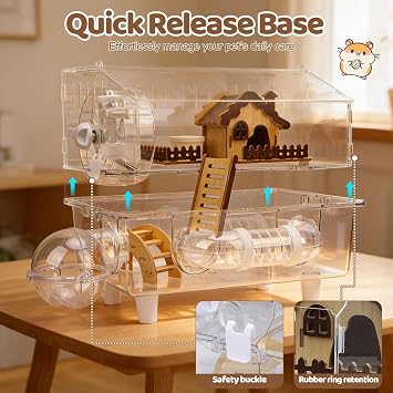 Gugxiom Large Acrylic Hamster Cage, 2-Layer Full Transparent Guinea Pig Cage, with Hamster Wheel, Tunnel and Platform All Accessories (Liquid Core)