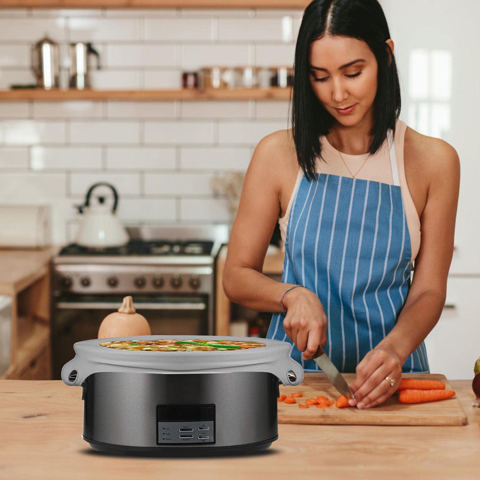Slow Cooker - 4 plantillas para ollas cocina (silicona, antifugas, reutilizables, calidad alimentaria, 6-7QT