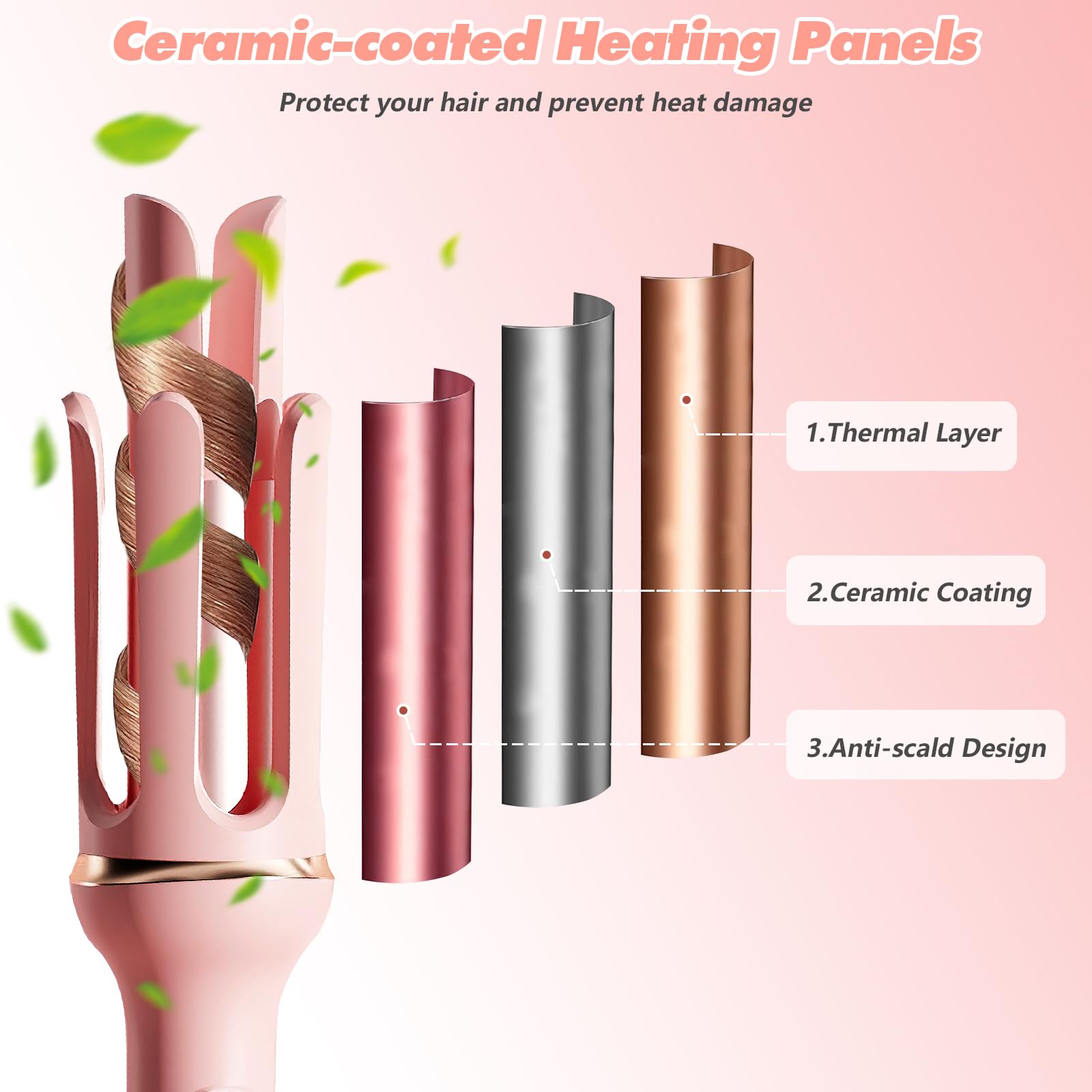 Circle Ferro Arricciacapelli Automatico Victop 32mm Automatico Bacchetta Arricciacapelli Anti-groviglio Ceramica Rotante a 360° Bigodini con 13 Temperature per Capelli Lunghi Styling Ricci (Rosa)