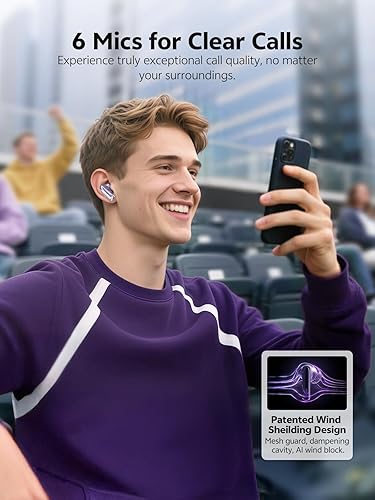 Miniatura 4 de QCY MeloBuds N70 Aadptive - Auriculares inalámbricos híbridos con cancelación activa de ruido, Bluetooth 6.0 con 6 micrófonos de llamada clara,