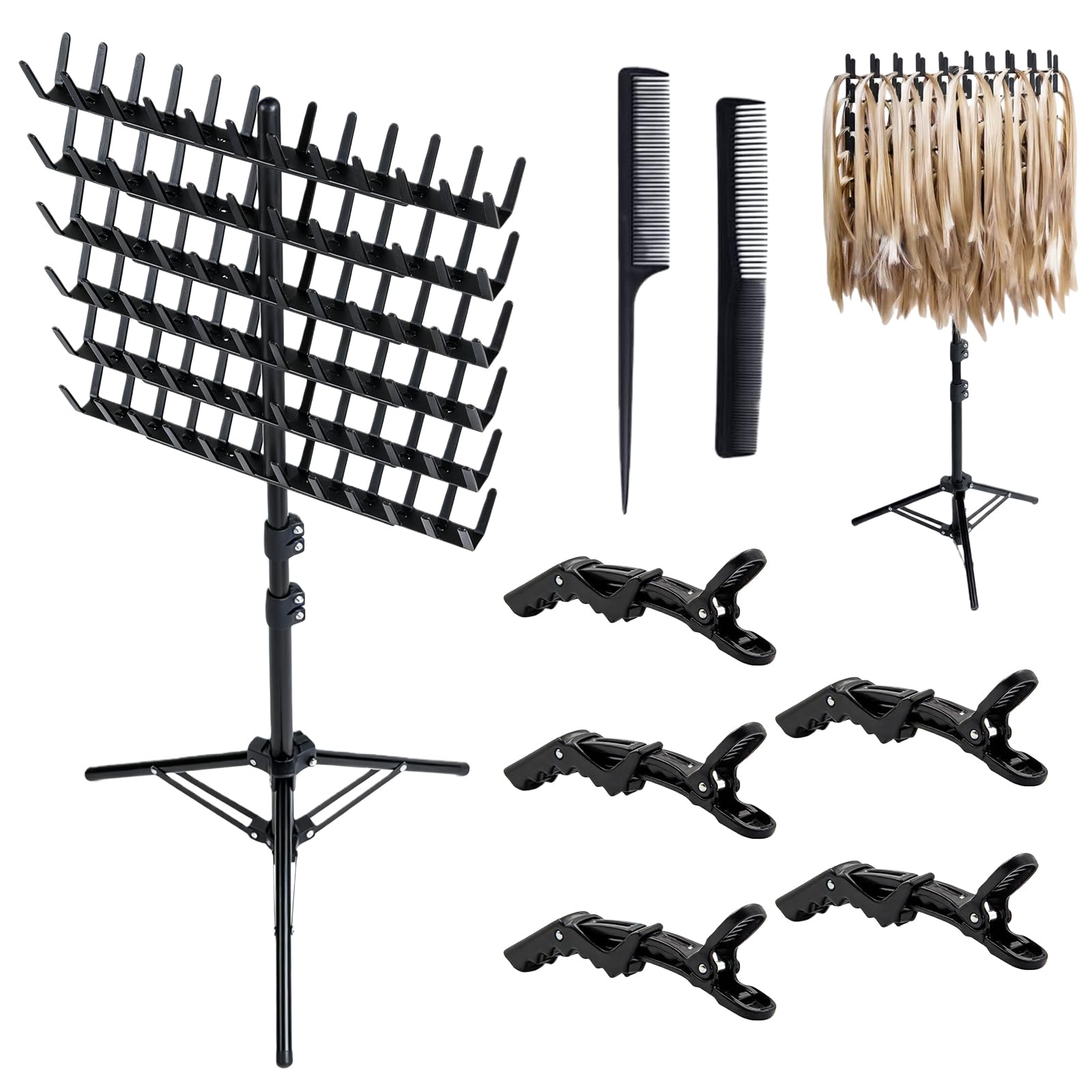 Support de Perruque Réglable avec 144 Crochets, Porte-Extensions de Cheveux pour Tresses et Braids, Support Suspendu à Hauteur Réglable pour Coiffeur et Salon