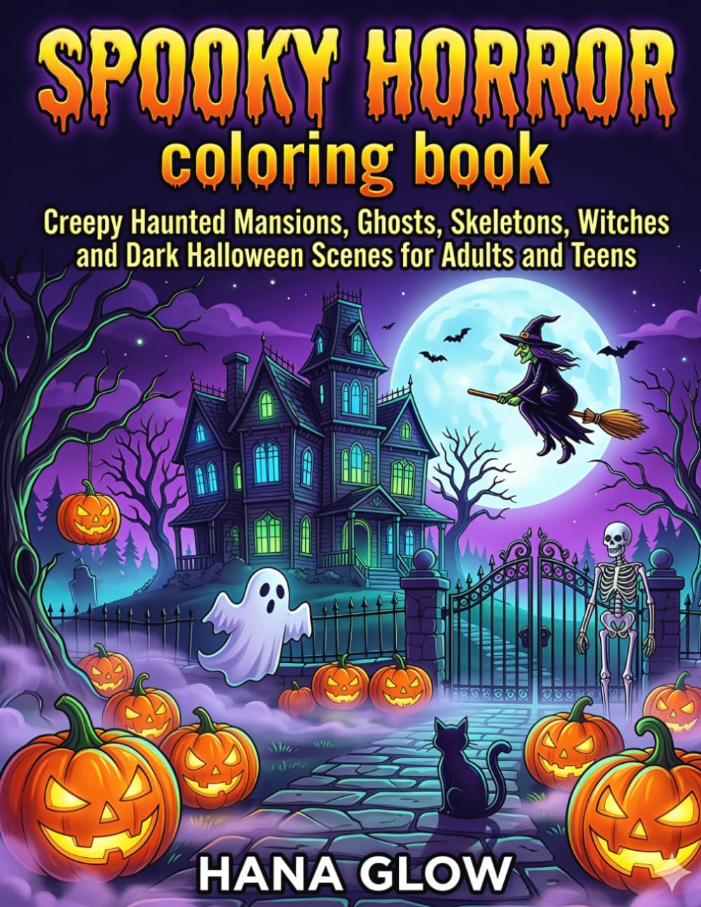 Spooky Horror Coloring Book: 50 images of Creepy Objects, Haunted Mansions, Ghosts, Skeletons, Witches and Dark Halloween Scenes for Adults and Teens.