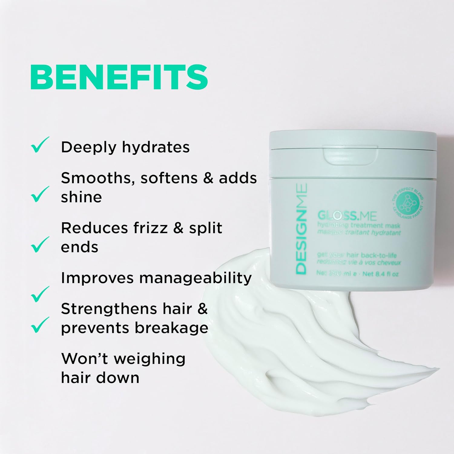 Design.Me GLOSS.ME Hydrating Treatment Mask | Deep Conditioning Hair Mask for All Hair Types | Made With Argan Oil for Frizz Control and Shine | Mask for Dry, Damaged & Frizzy Hair | Color Safe - Image 3