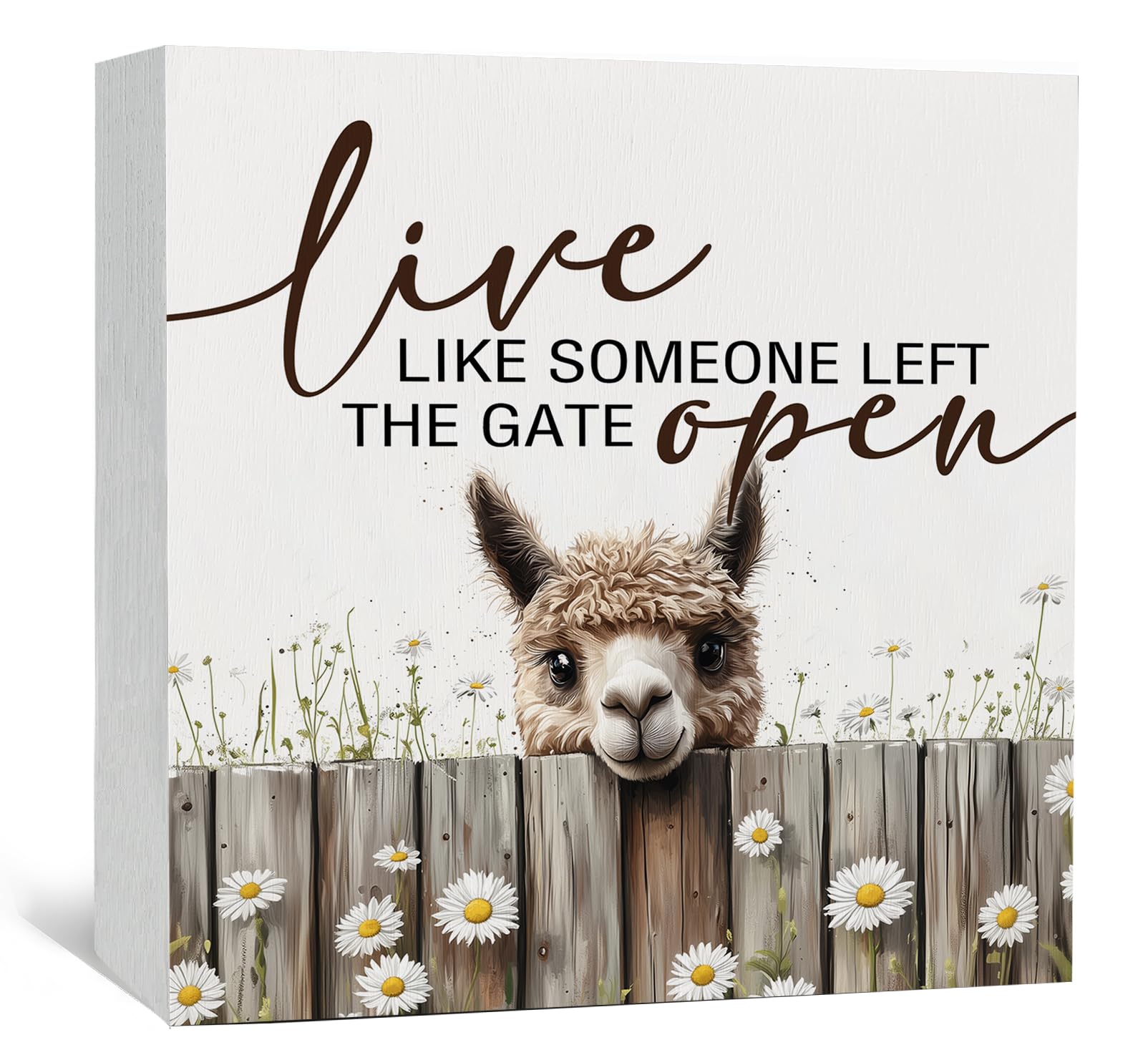 Letreros de madera de alpaca con texto en inglés "Live like Someone Left the Gate Open", decoración rústica para el hogar, regalos de alpaca para mujeres