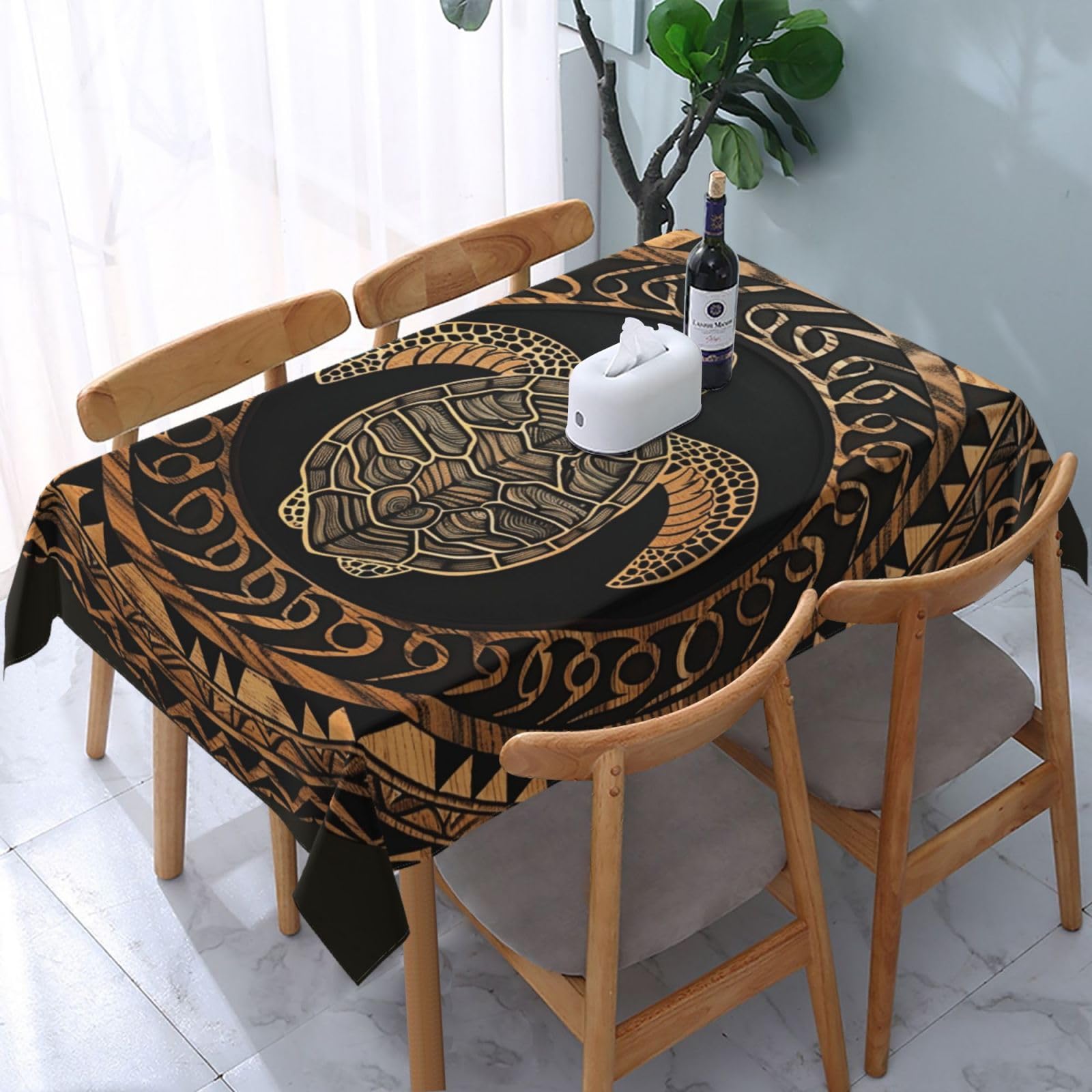 WPKJU Hawaiian Tapa Honu Turtle Printed Tablecloth Water Resistant Table Cover Washable Rectangle Table Cloth for Tables 54x72 in