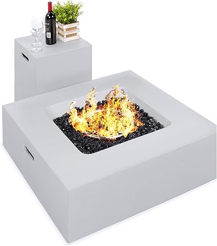 Amazon Com Best Choice Products 35x35 Inch 40 000 Btu Square Propane Fire Pit Table For Backyard Poolside W Gas Tank Storage Side Table Weather Resistant Pit Cover Glass Rocks Gray Everything Else