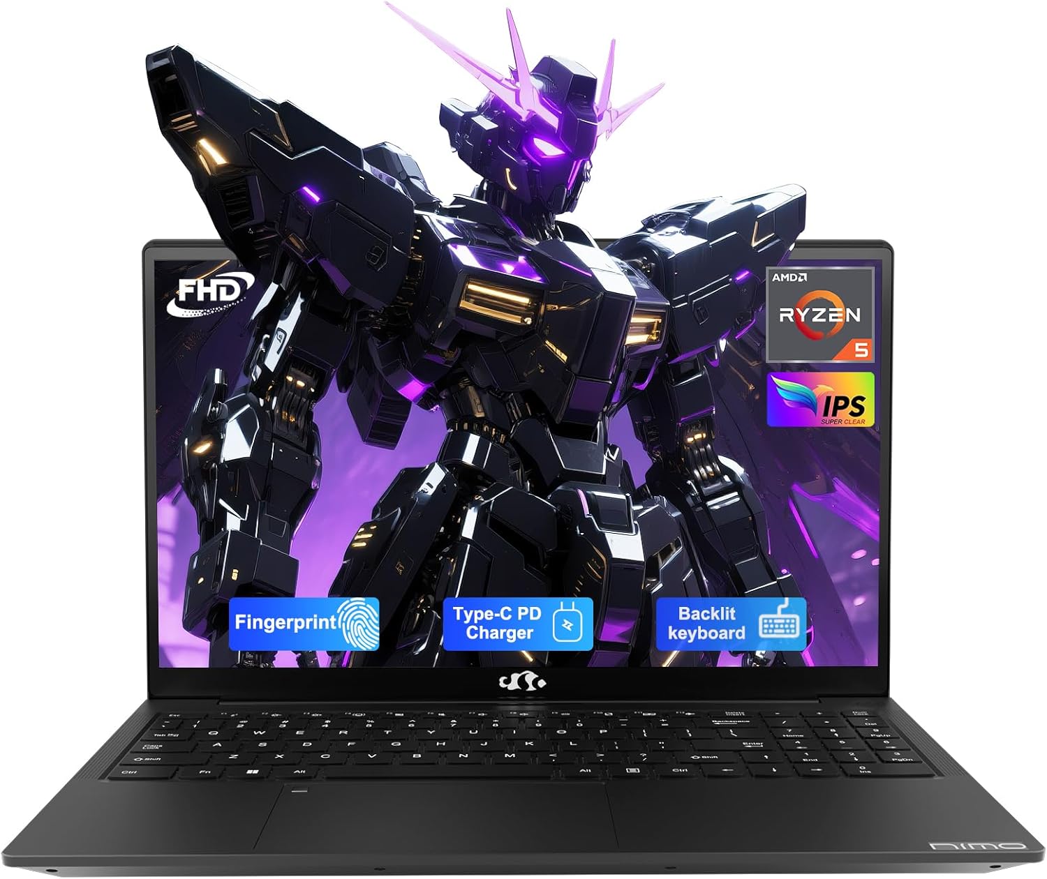 NIMO 15.6'' IPS FHD-Laptop, 16GB RAM 512GB SSD AMD Ryzen 5(Beat i5-1135G7, 4 Cores Up to 3.7GHz) Student Computer with 65W Type-C, 2 Years Warranty, Fingerprint, Backlit Keyboard, BT5.2, for Home