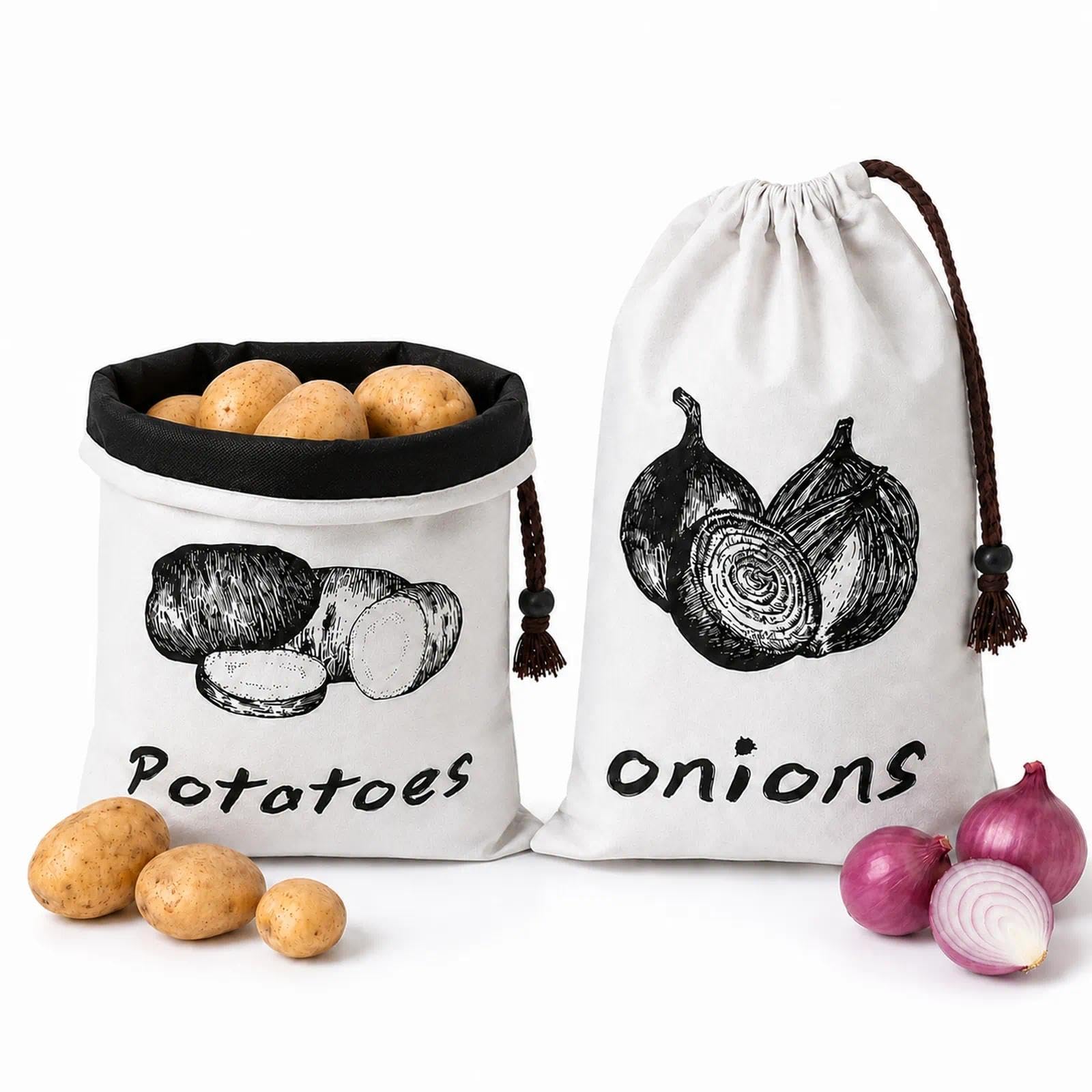 2PCS Potato Storage Bag Onion Storage Sack, Hessian Produce Bags Root Crops