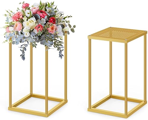 Miniatura 1 de Jarrones para centros de mesa de boda, 2 piezas de 23.6 pulgadas, soporte de flores geométricas de columna de metal, soporte de pedestal para