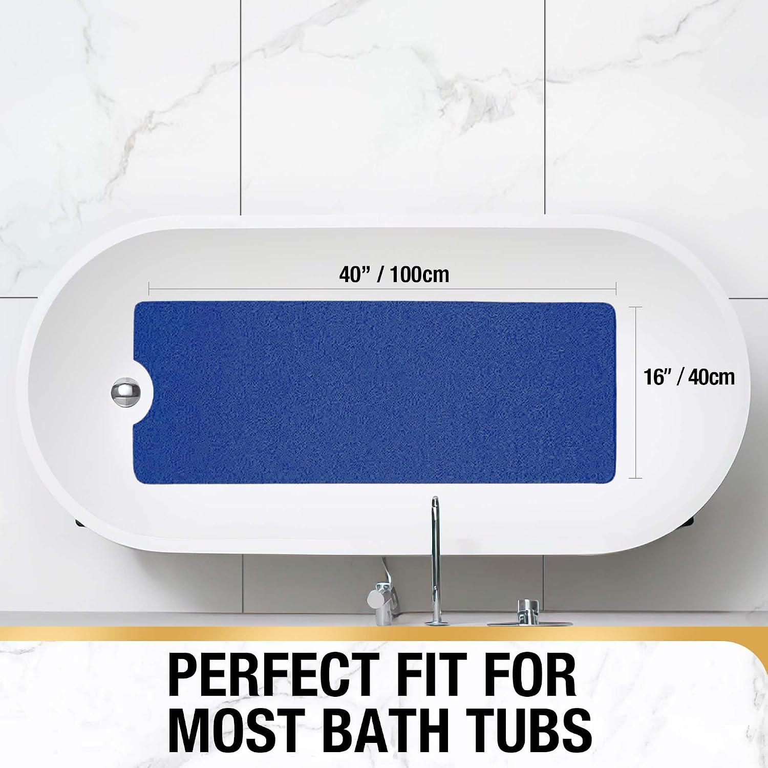 HITSLAM Non Slip Bathtub Mat 40 x 16 Inch, Extra Long Bath Mat for Tub, Soft PVC Loofah Shower Floor Mat with Drain, Quick Drying Bathroom Tub Mat for Wet Area, Without Suction Cup, Blue image 2