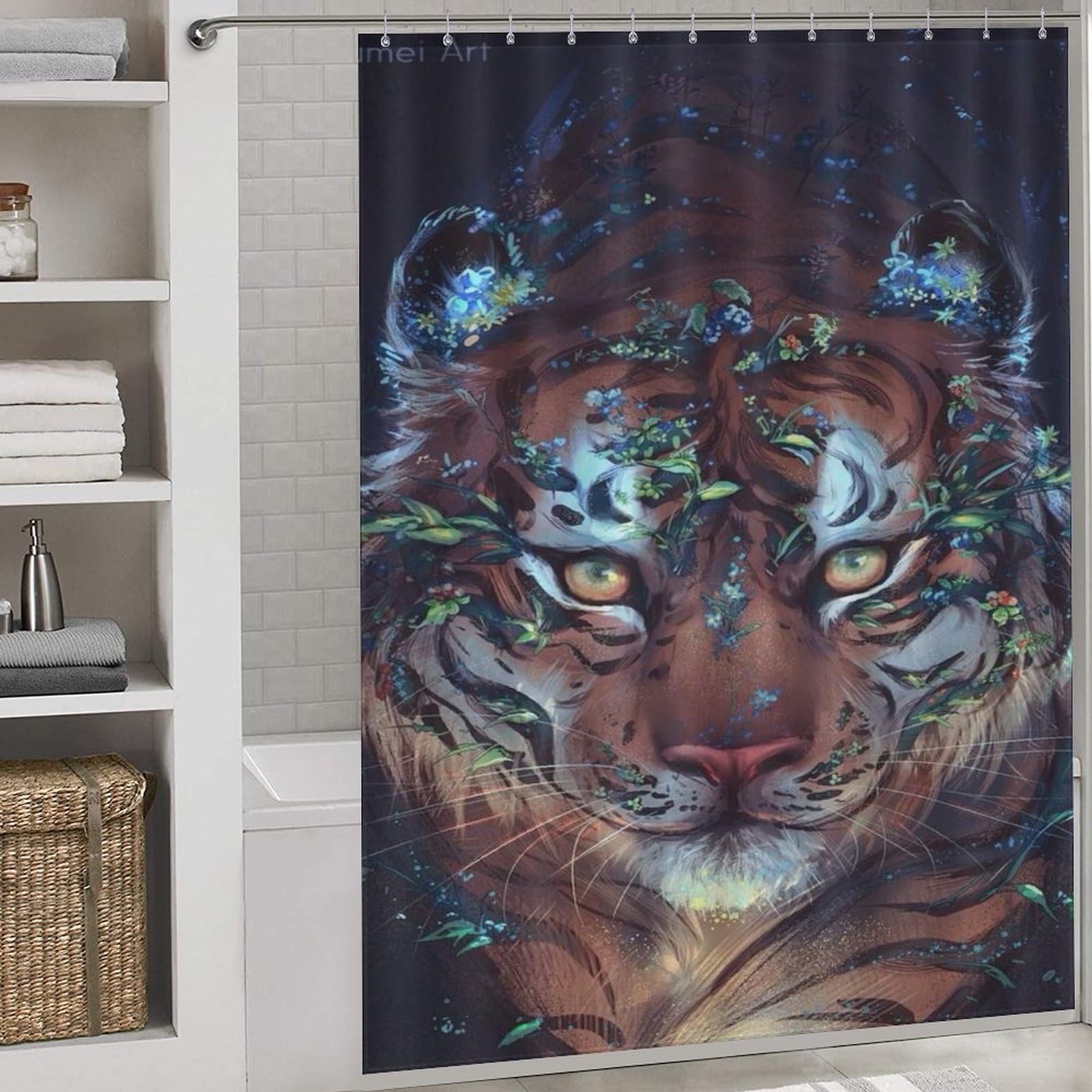 Rideau de douche tigre imperméable 168x183 cm grand rideau baignoire avec crochets