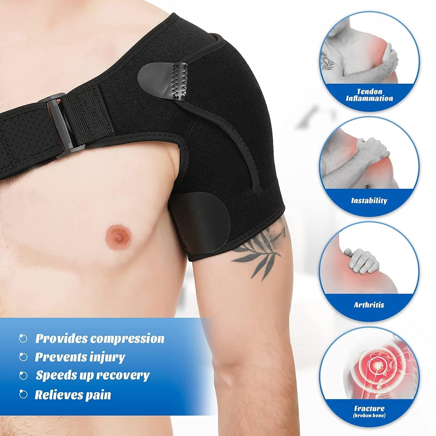 Shoulder Brace for Men and Women for Torn Rotator Cuff,Arm Sling Shoulder Immobilizer,Shoulder Compression Sleeve and Support For Pain Relief,Adjustable, Suitable for Both Left and Right Arms (1, Black)