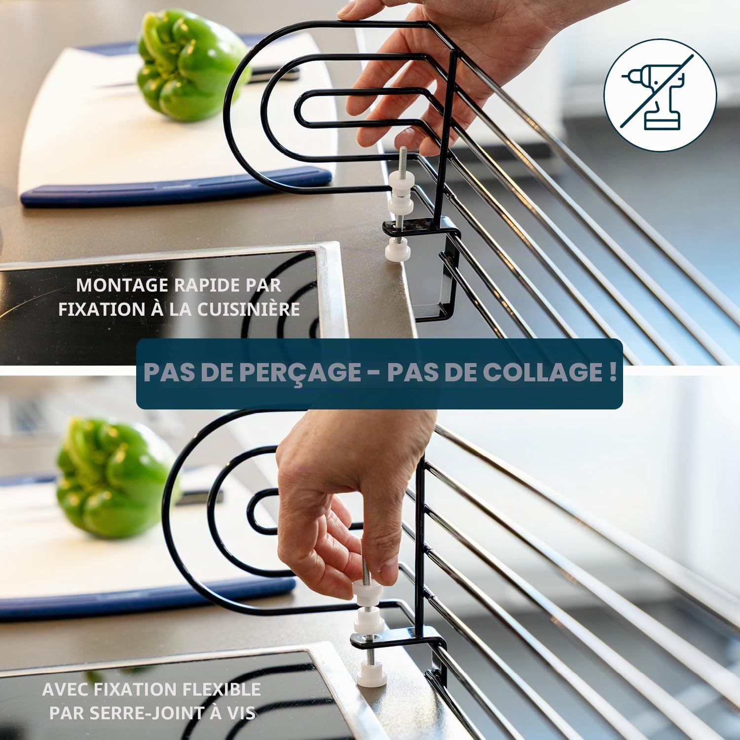 bremermann Barrière de protection à clipser pour cuisinières jusqu'à 60 cm de large (noir)