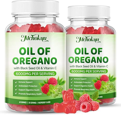 Miniatura 8 de Aceite de orégano con aceite de semilla negra, 6000 mg de gomitas de aceite de orégano, suplemento de aceite de semilla negra 2 en 1 para mujeres y