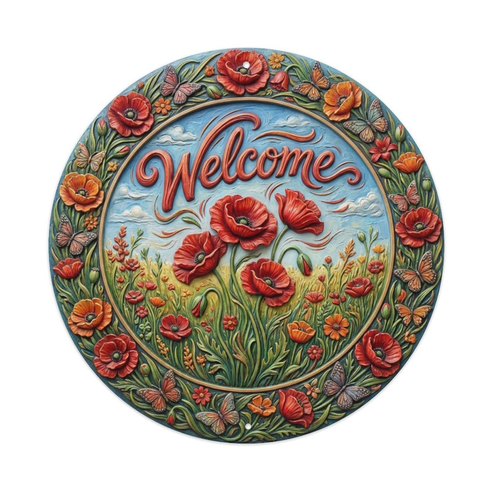 Tgrcjimh Style Metal Tin Sign Poppy Field Welcome Vibrant Meadow