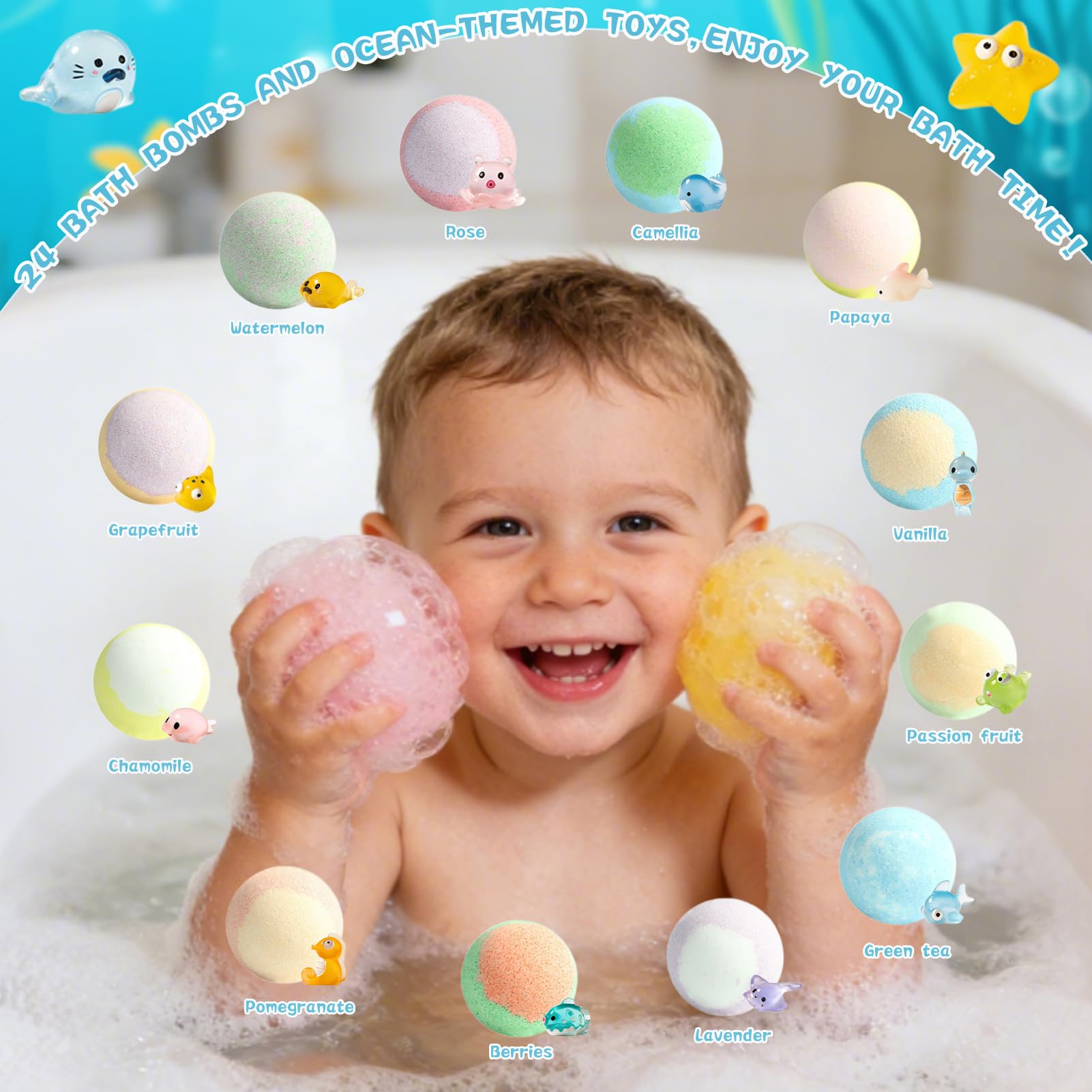 Bath Bomb Gift Set for Kids, Badebomben Kinder mit Überraschung, Handgefertigte Kreative Badesalz Badekugeln Kinder, Bunte Badesalz Kugeln In Tierform Geschenk für Kinder Frauen Schaumbad (B)