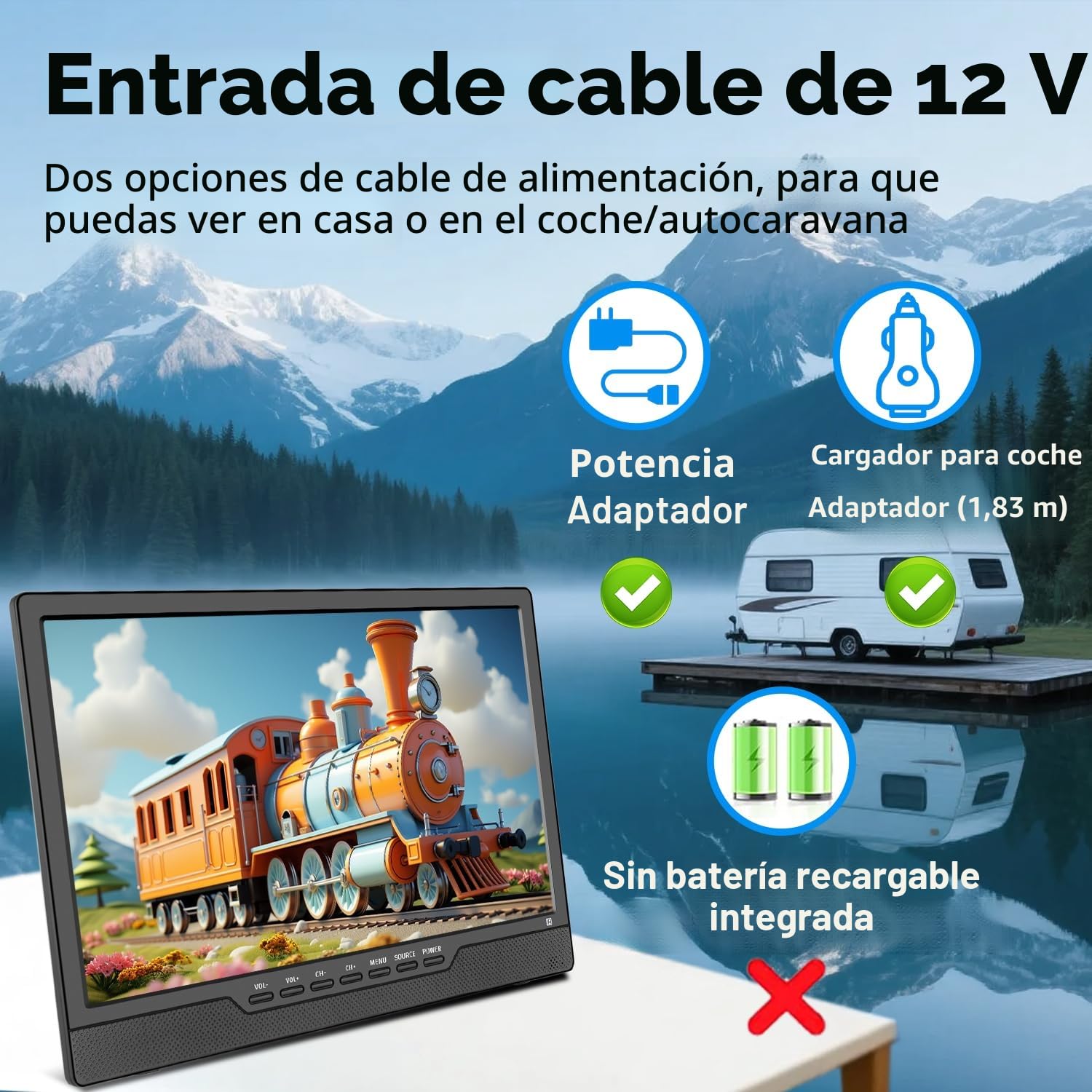 KCR 14 pulgadas LED HD TV, pequeño televisor con entrada HDMI, sintonizador digital integrado/HDMI/USB/DC-12IN para dormitorio, cocina, autocaravana - Incluye mando a distancia