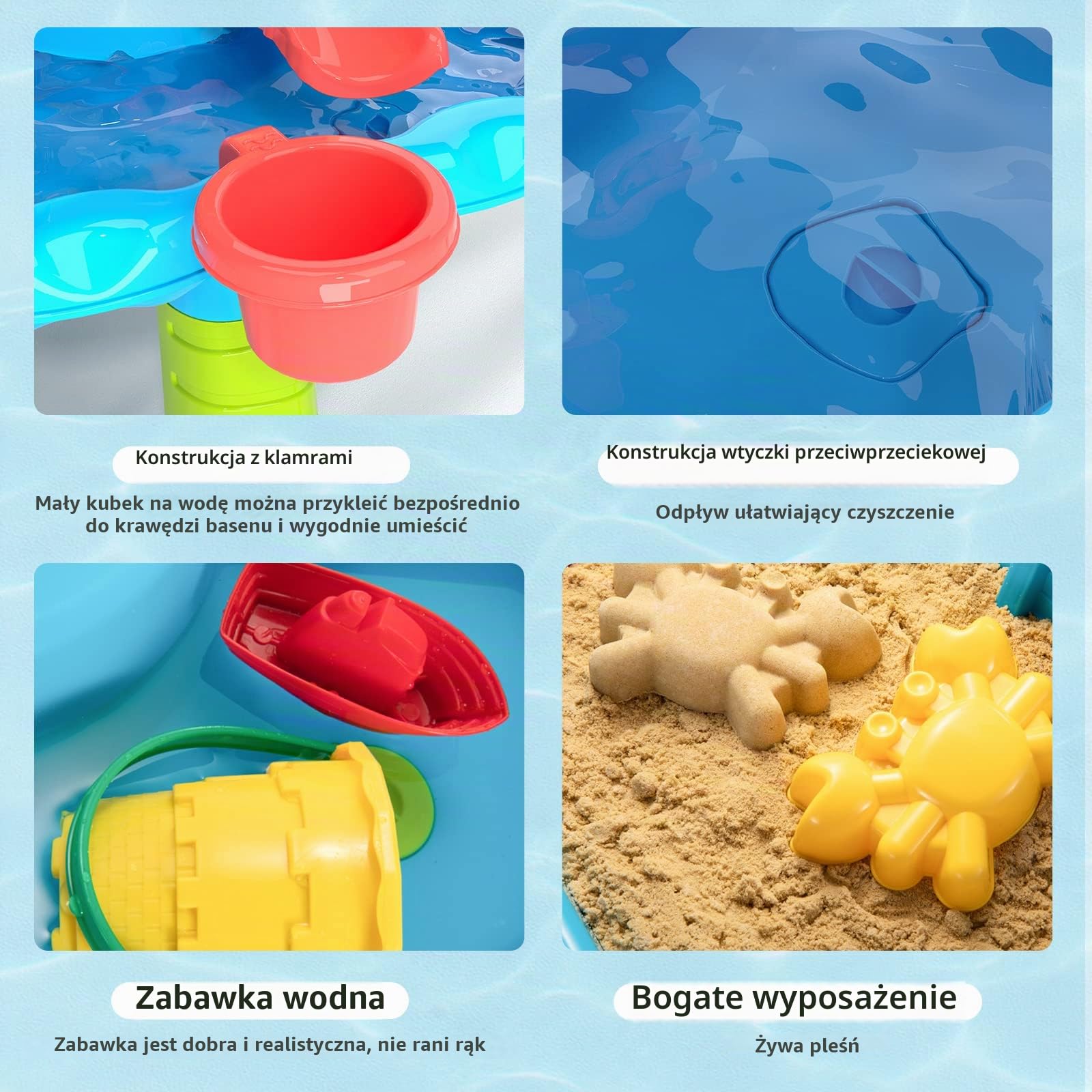 TEMI Stolik wodny 4 w 1, zabawka piaskowa i wodna dla dzieci, 32 sztuki, piaskownica, letnia aktywność na świeżym powietrzu i na plaży, stół dla dziewcząt i chłopców