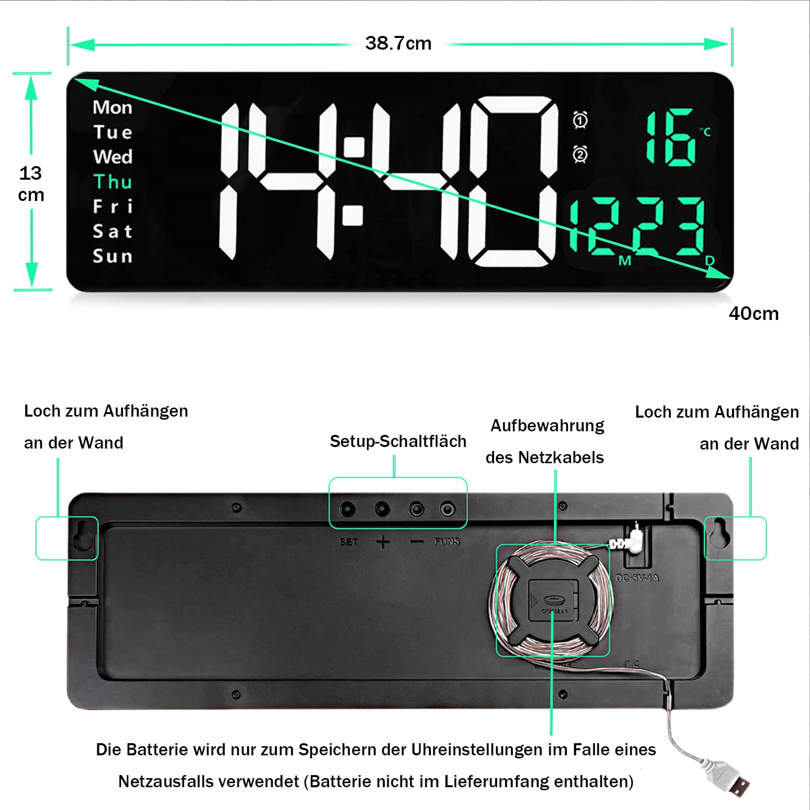 Orologi N/ A Orologio da Parete con cronometro Digitale Conto alla rovescia a 6 Pollici da 2,3