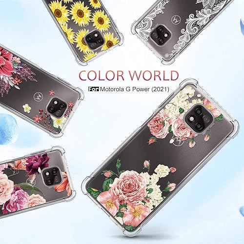 Miniatura 7 de Osophter Funda para Moto G Power 2021, diseño floral floral para niñas y mujeres, absorción de golpes, flexible de goma TPU para Motorola G Power