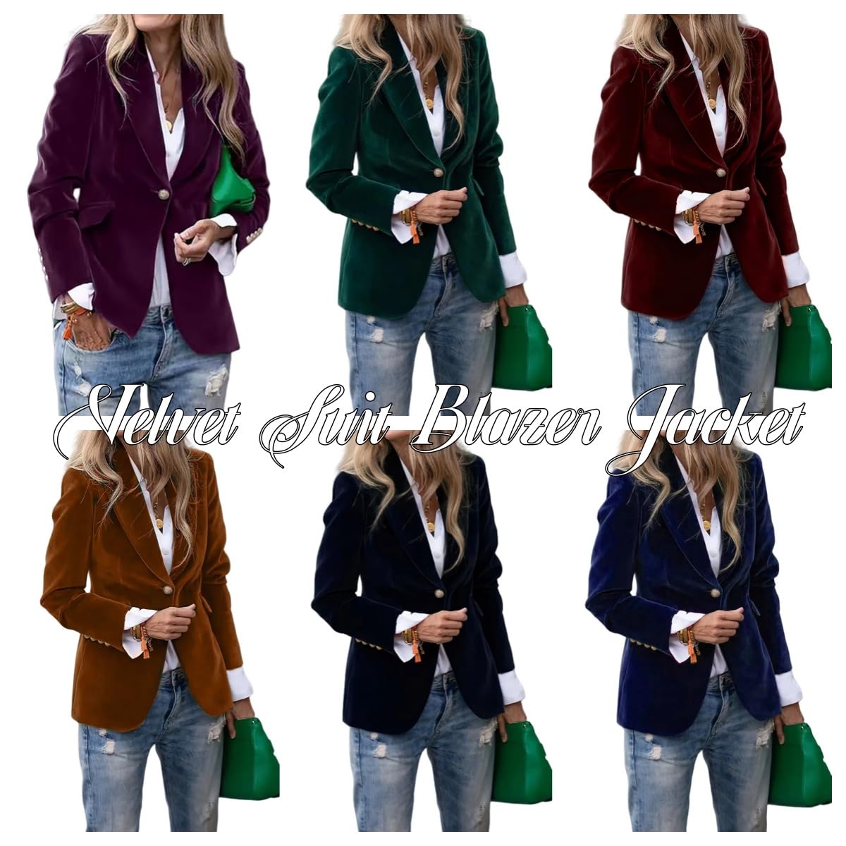 Blazer per Le Donne Giacca Blazer in Velluto Aderente da Donna con 1 Bottone Stile Vintage A Maniche Lunghe con Revers A Lancia Elegante E Solida da Lavoro Ufficio con Tasche