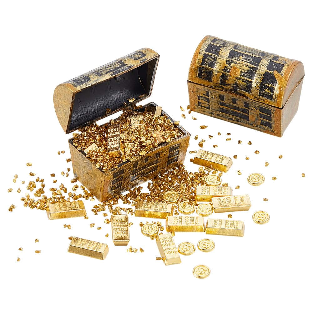 AHANDMAKER Miniature Treasure Chest Set Miniature Chests Box Vintage Pirate Jewelry Storage Box for Mini House Decoration Scene Layout Props Party Tabletop Favors