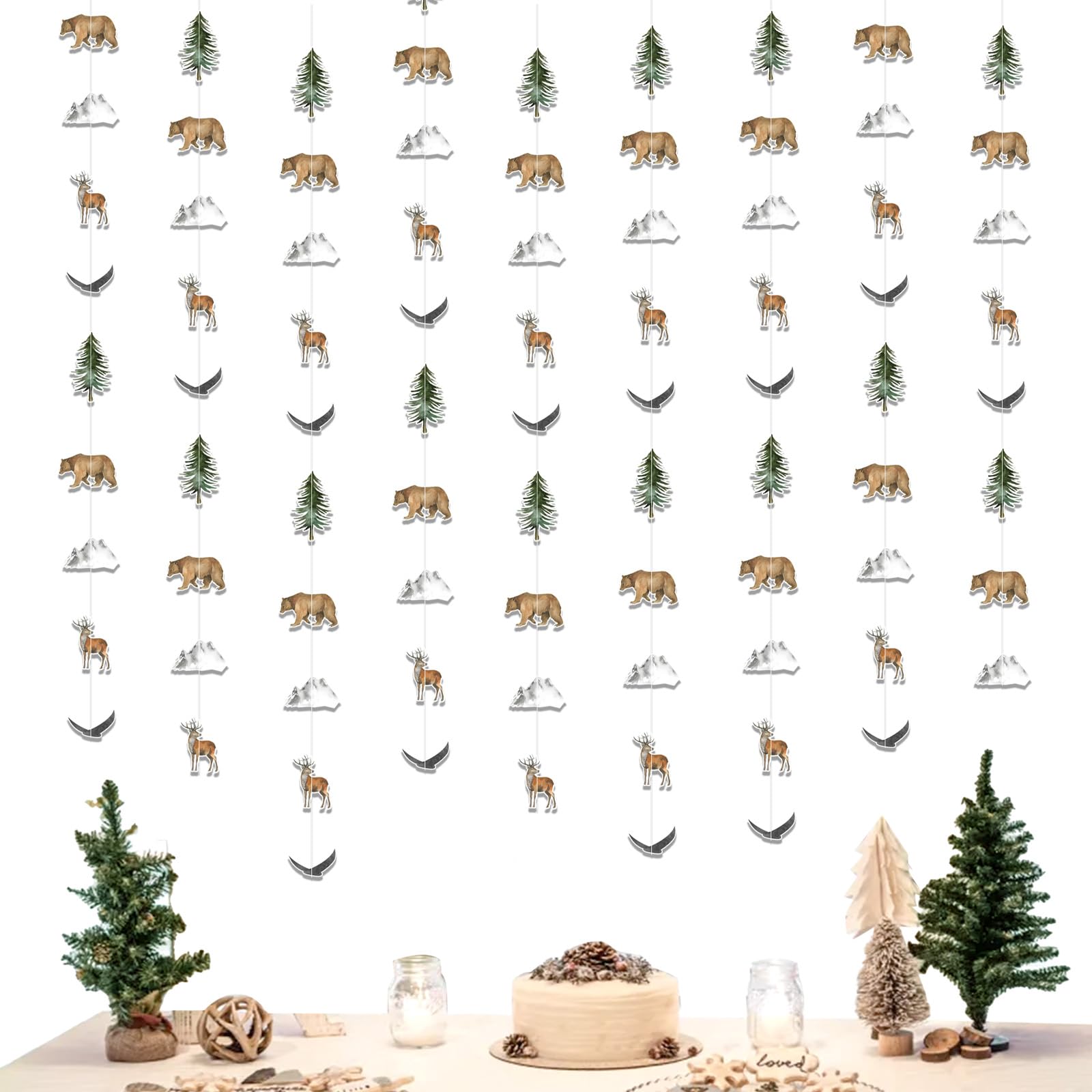 Sursurprise 8Pcs Adventure Garlands Mountain Tree Hanging Streamer, Let The Adventure Begin Forest Woodland Baby Shower Birthday Decorations Party