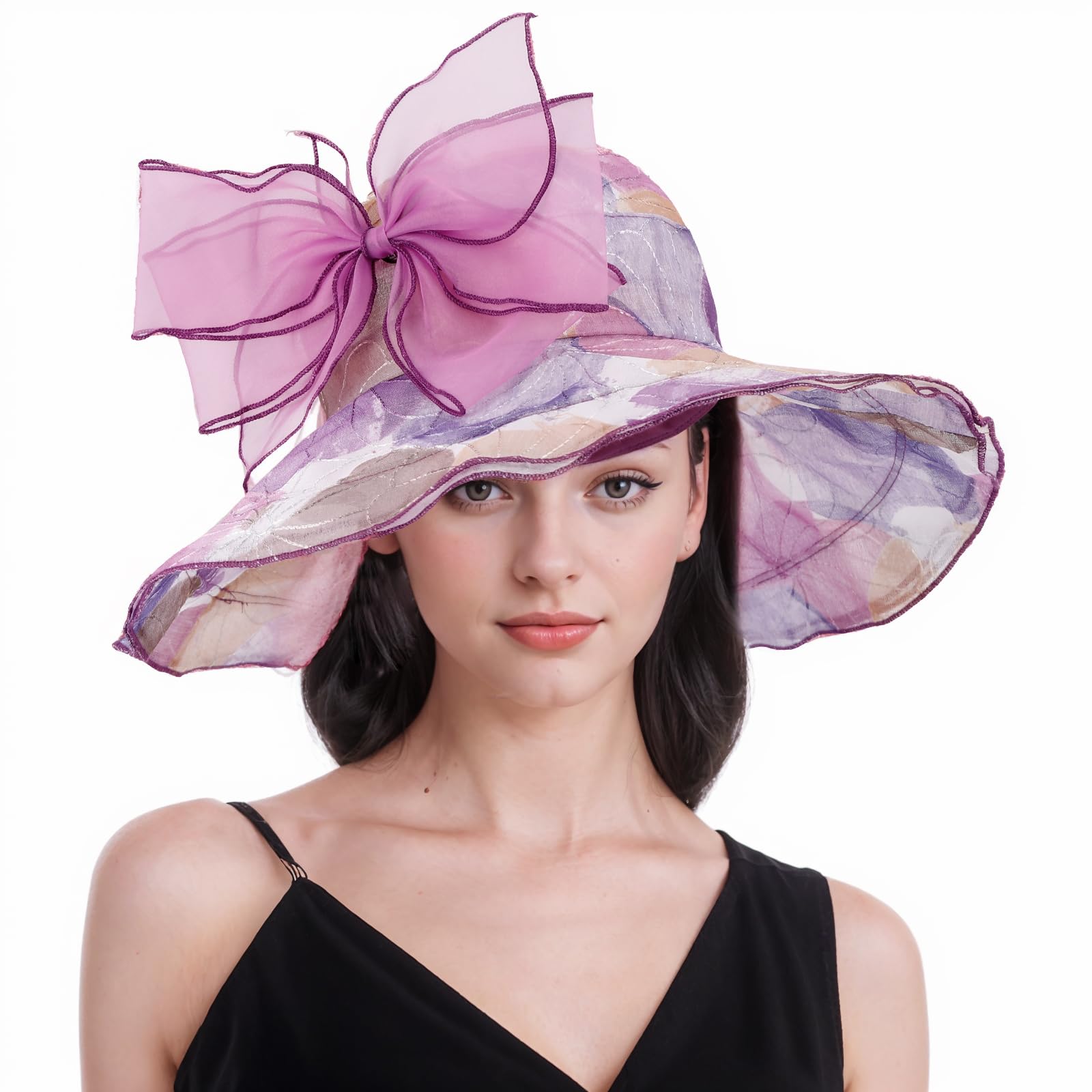 MK MATT KEELY Sombrero de Sol Mujer Sombreros Organza Church Derby Fascinator Sombreros de Boda con Lazo Desmontable