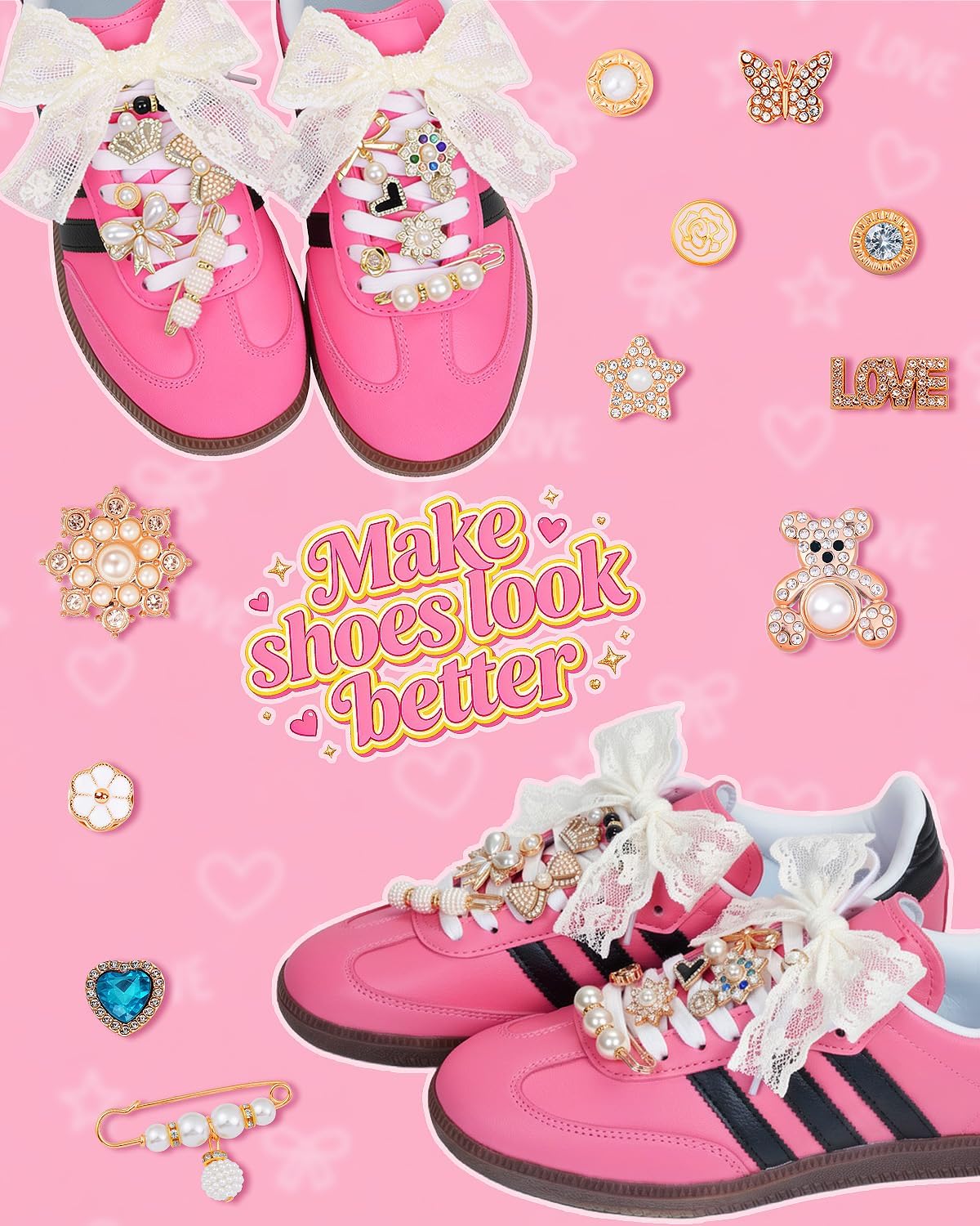 LovelyMoon 70 Pcs Junk Socks Charms Kit, Gold Brooches and Pins for Women, Pearl and Rhinestone Sock Charms with Safety Pins, DIY Accessories for Decorating and Personalizing Socks - Image 4