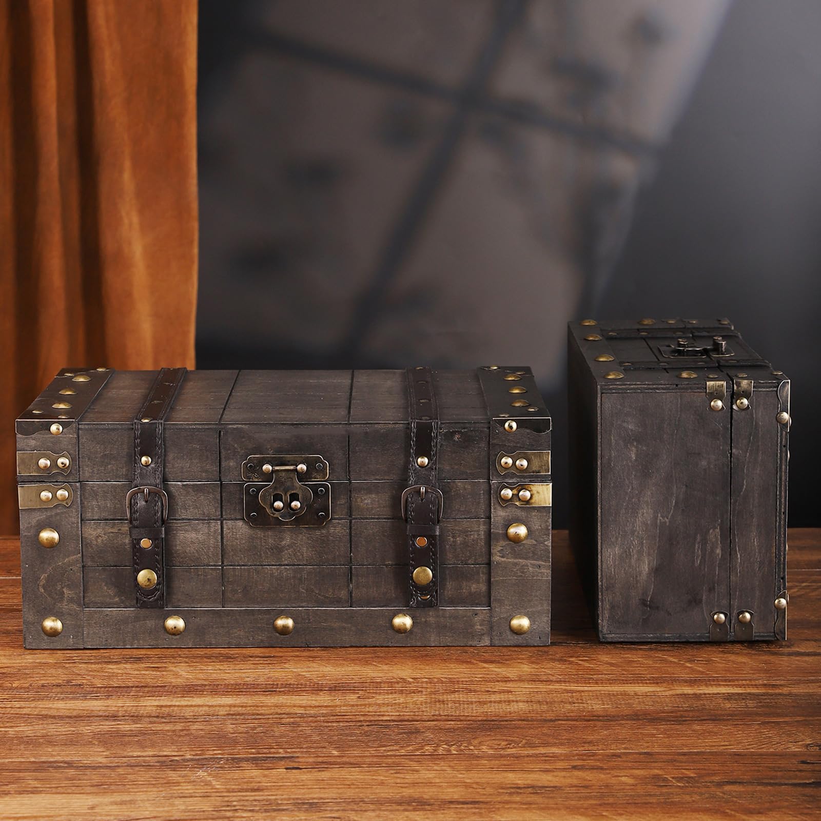 Caja de almacenamiento de joyas de madera envejecida con cierre para decoración de oficinas en casa, caja de recuerdos de madera con mecanismo