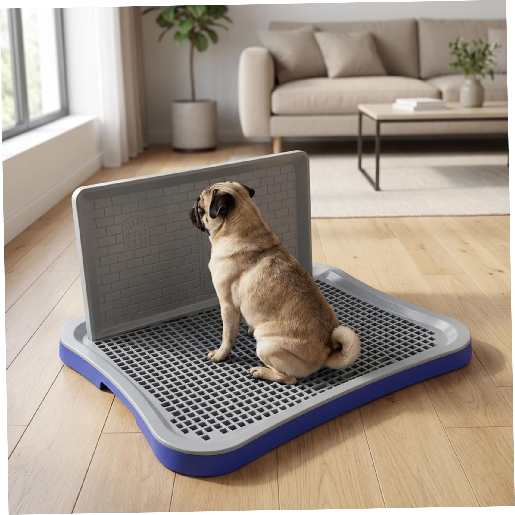 Plateau de Pot d'intérieur pour Toilettes pour Chien, avec parois Hautes, Support Amovible en Maille pour Pipi, pour Chiots et Petits Chiens, Bleu